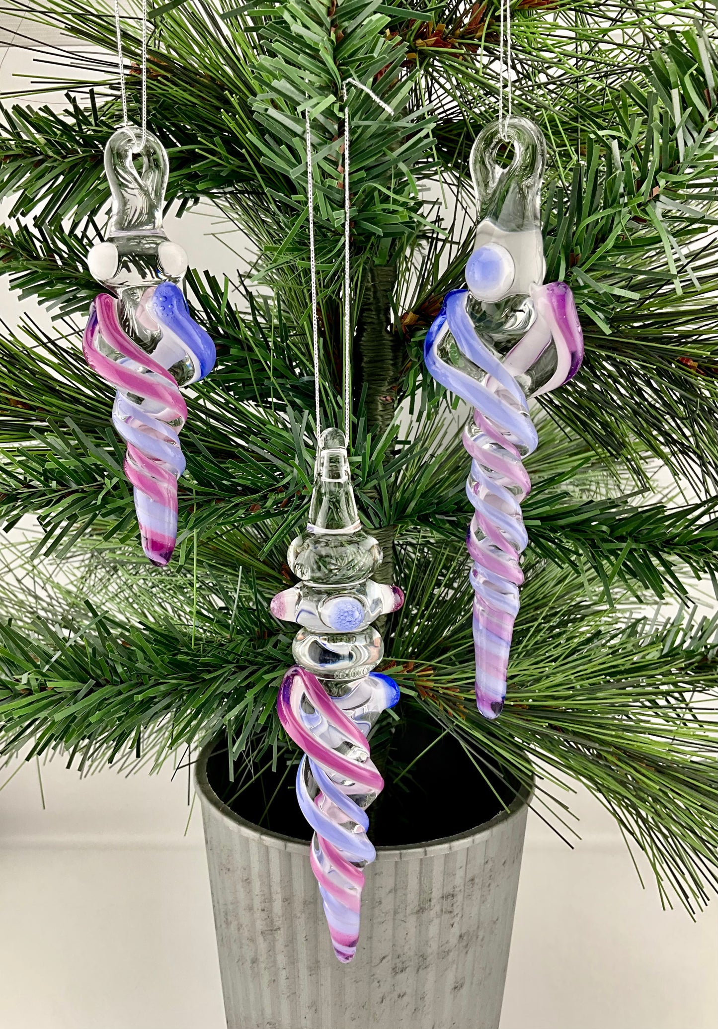 3 Pack of Royal Jelly and Neptune Blue Glass Icicle Ornament "Holiday Special" - JeffBeckerGlass.com
