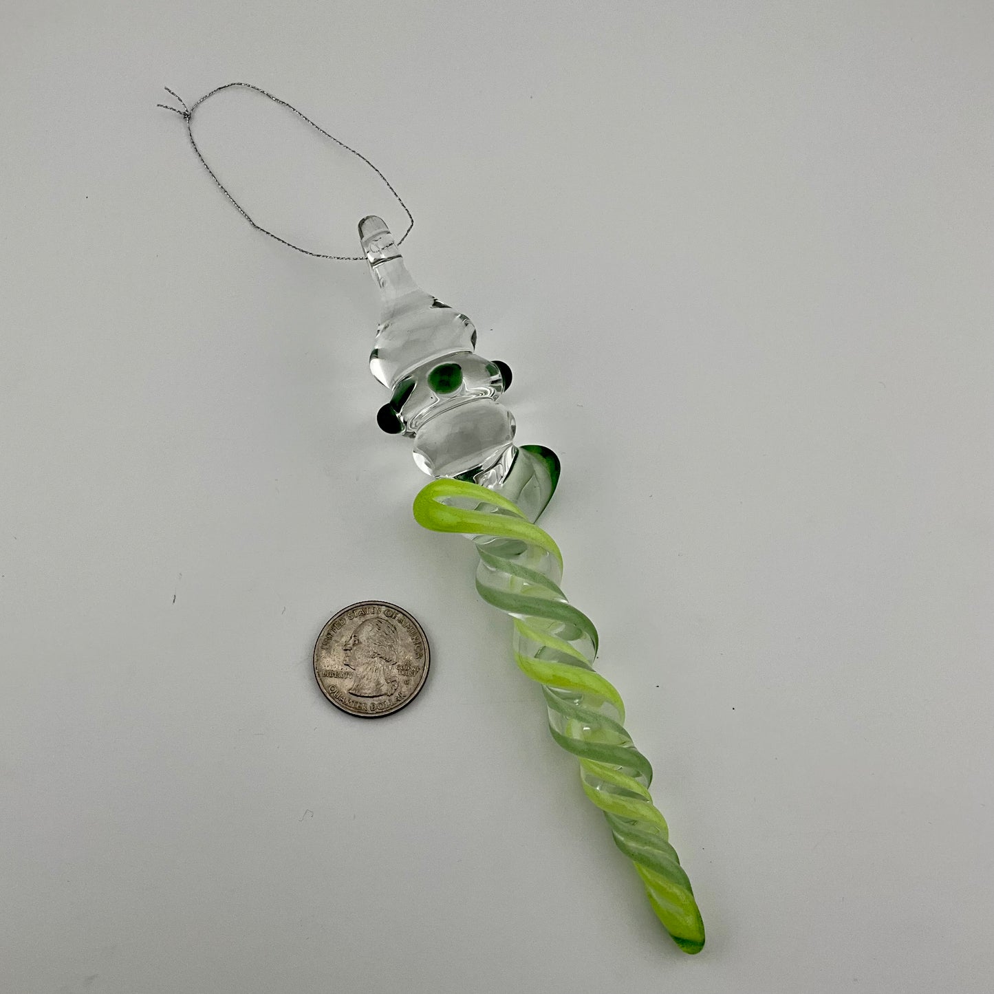 Slime Green and Sparkly Green and Glass Icicle Christmas Ornaments with clear Maria - JeffBeckerGlass.com