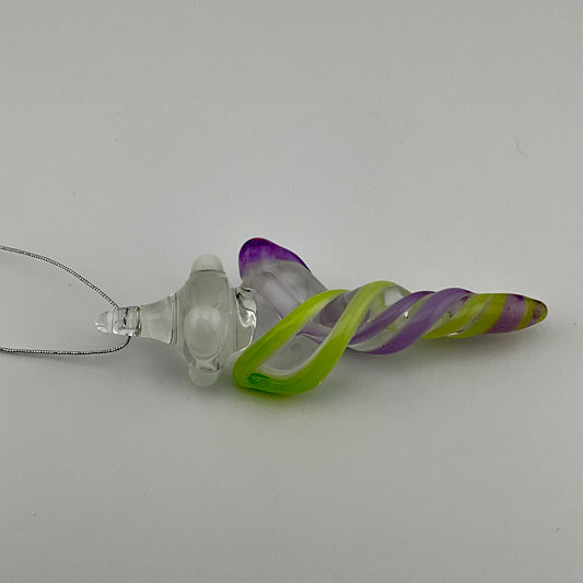 Mini Slymm Green and Pink slymm over White Glass Icicle Ornaments - JeffBeckerGlass.com