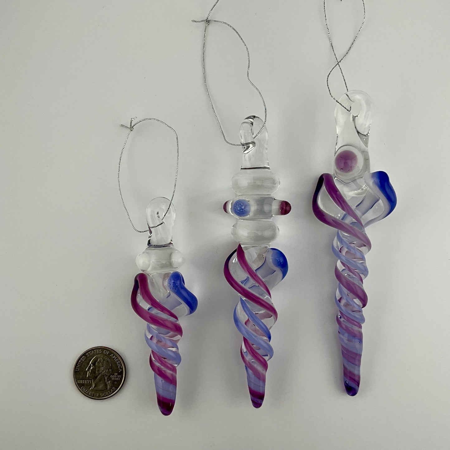3 Pack of Royal Jelly and Neptune Blue Glass Icicle Ornament "Holiday Special" - JeffBeckerGlass.com