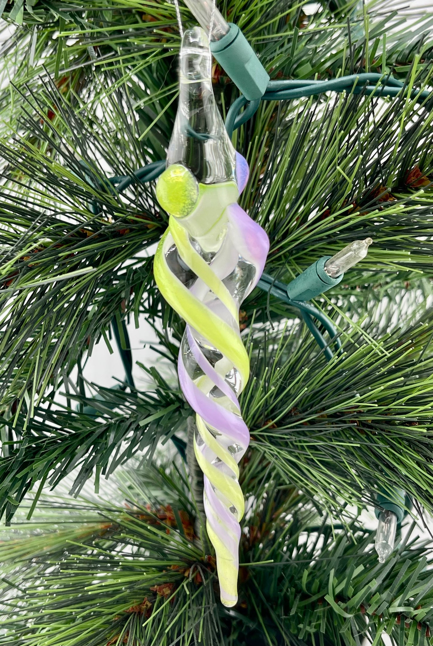 Slime Green and Pink Icicle Ornament - JeffBeckerGlass.com