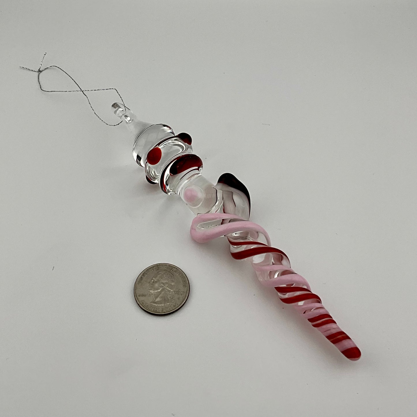 Elvis Red and Pink Cadillac Glass Icicle Christmas Ornaments with clear Maria - JeffBeckerGlass.com