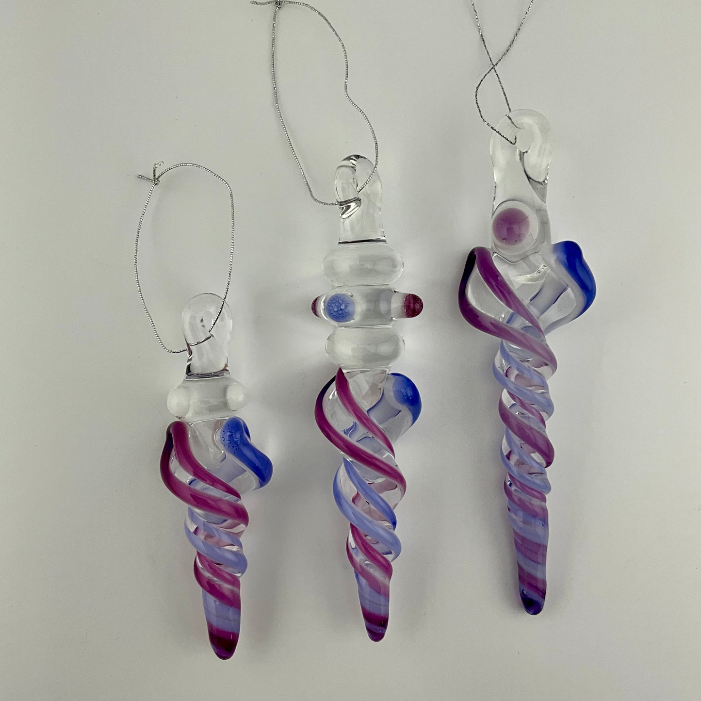 3 Pack of Royal Jelly and Neptune Blue Glass Icicle Ornament "Holiday Special" - JeffBeckerGlass.com