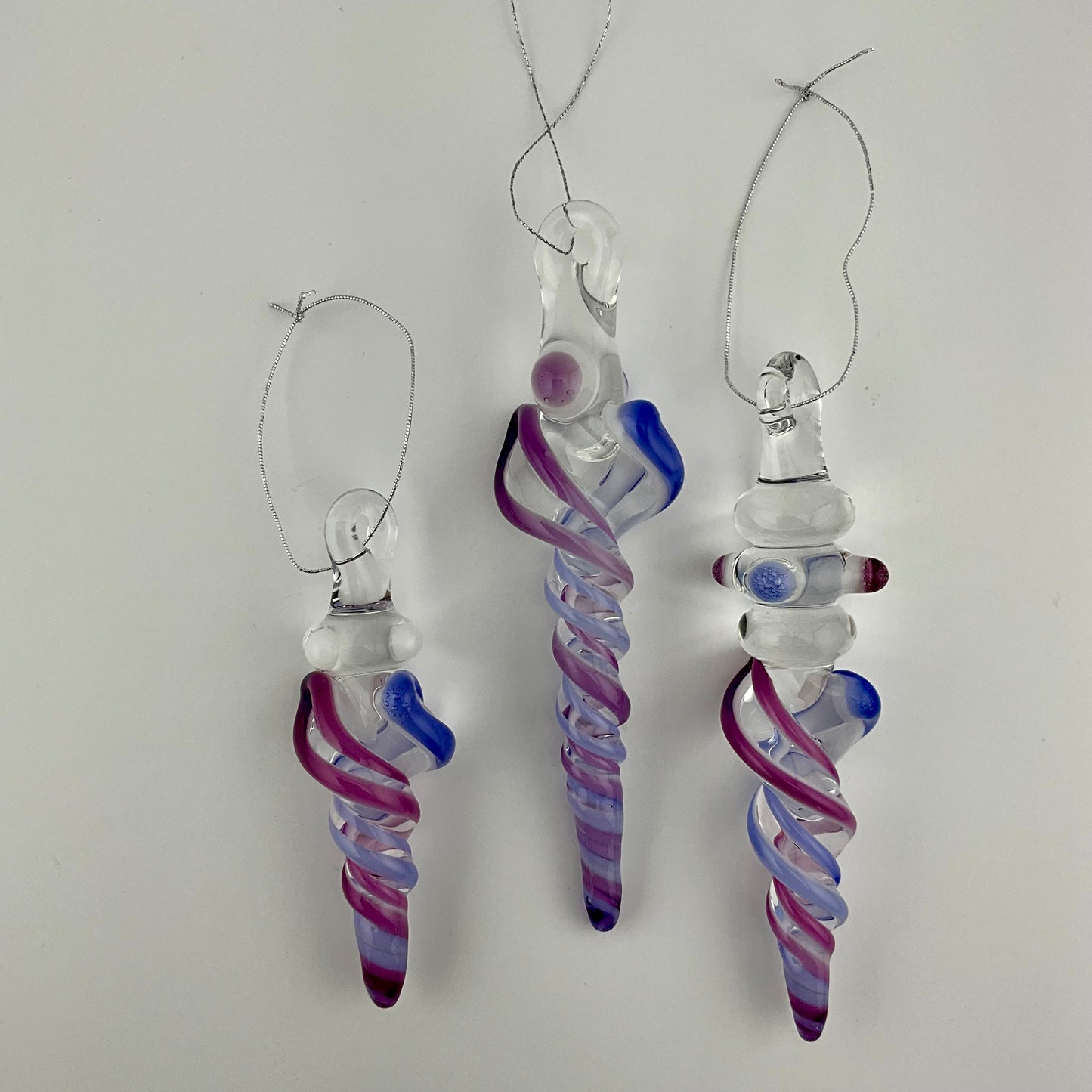 3 Pack of Royal Jelly and Neptune Blue Glass Icicle Ornament "Holiday Special" - JeffBeckerGlass.com