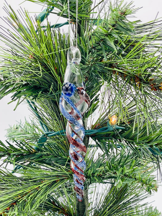 Blizzard Blue and Red Glass Icicle - JeffBeckerGlass.com