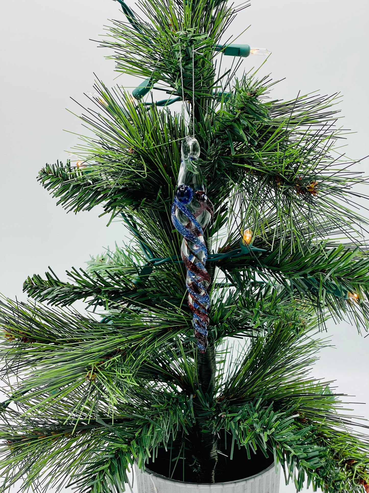 Blizzard Blue and Red Glass Icicle - JeffBeckerGlass.com