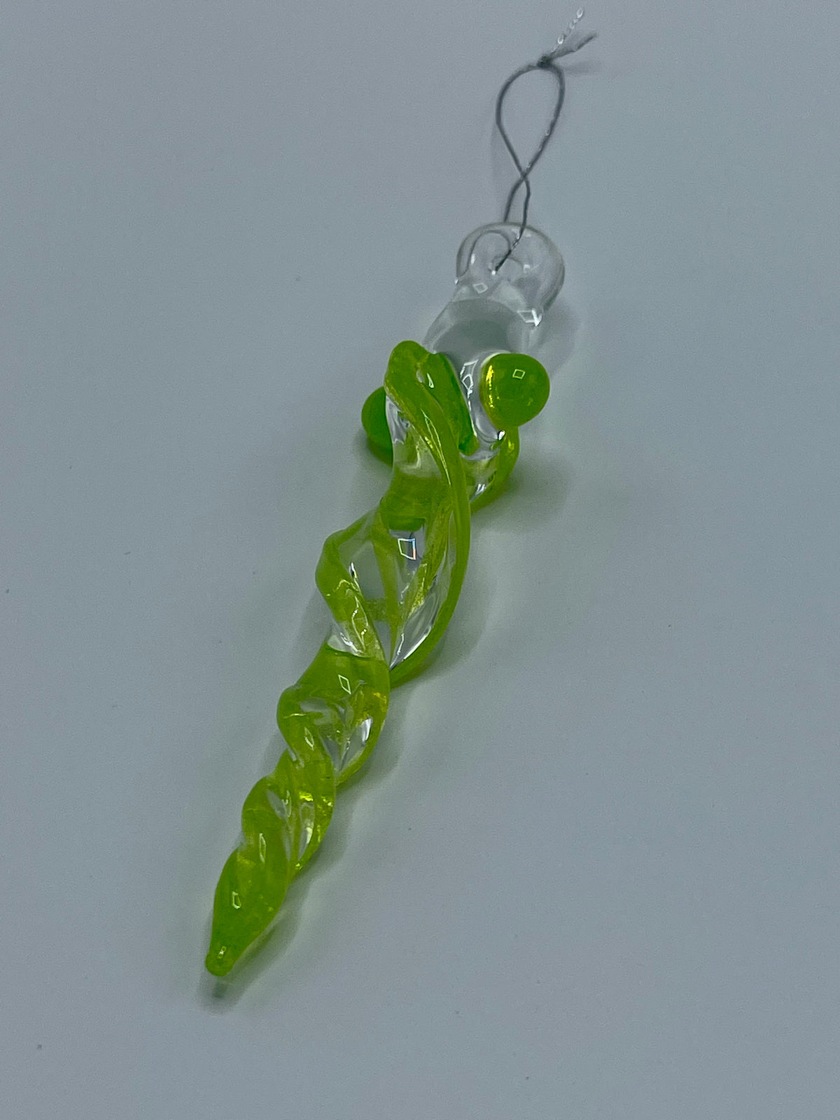 Glass Slime Green Icicle Ornament - JeffBeckerGlass.com