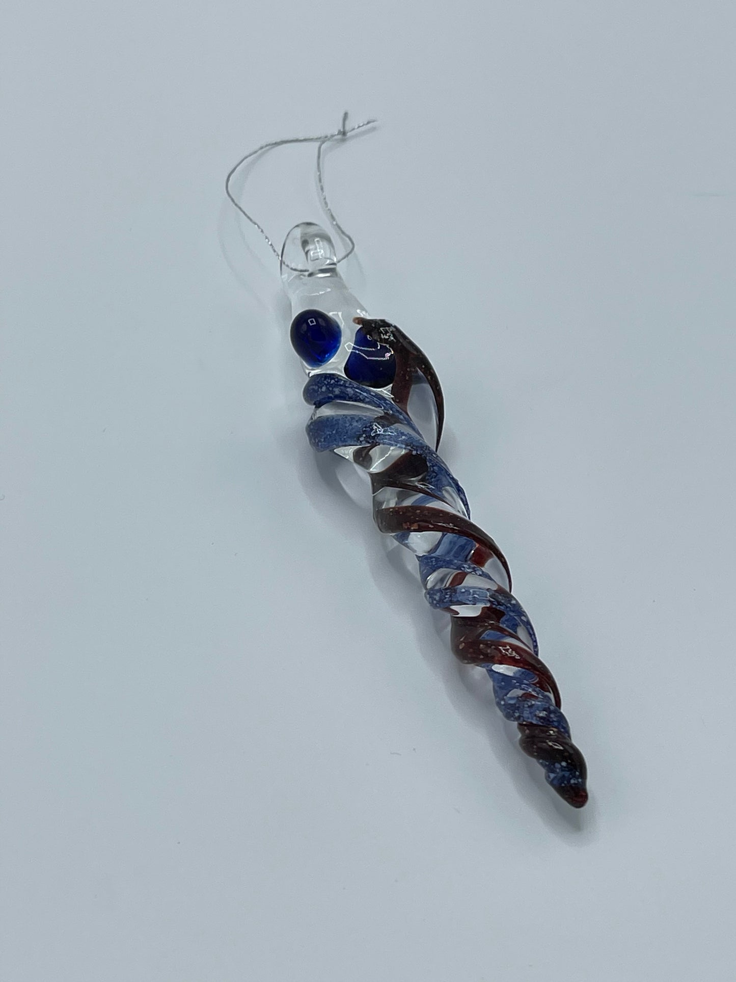 Blizzard Blue and Red Glass Icicle - JeffBeckerGlass.com