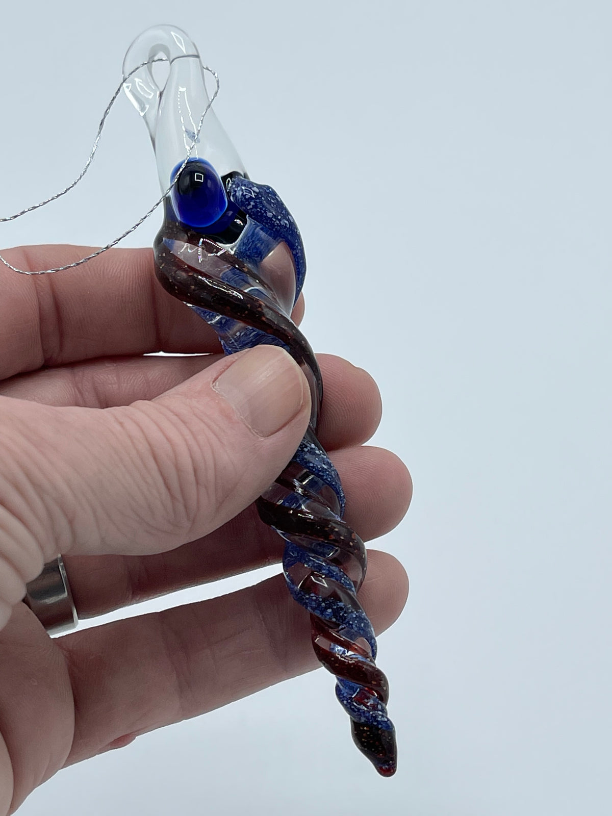 Blizzard Blue and Red Glass Icicle - JeffBeckerGlass.com