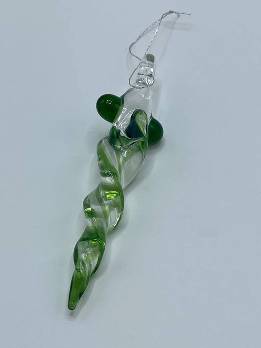 Glass Green Icicle Ornament - JeffBeckerGlass.com