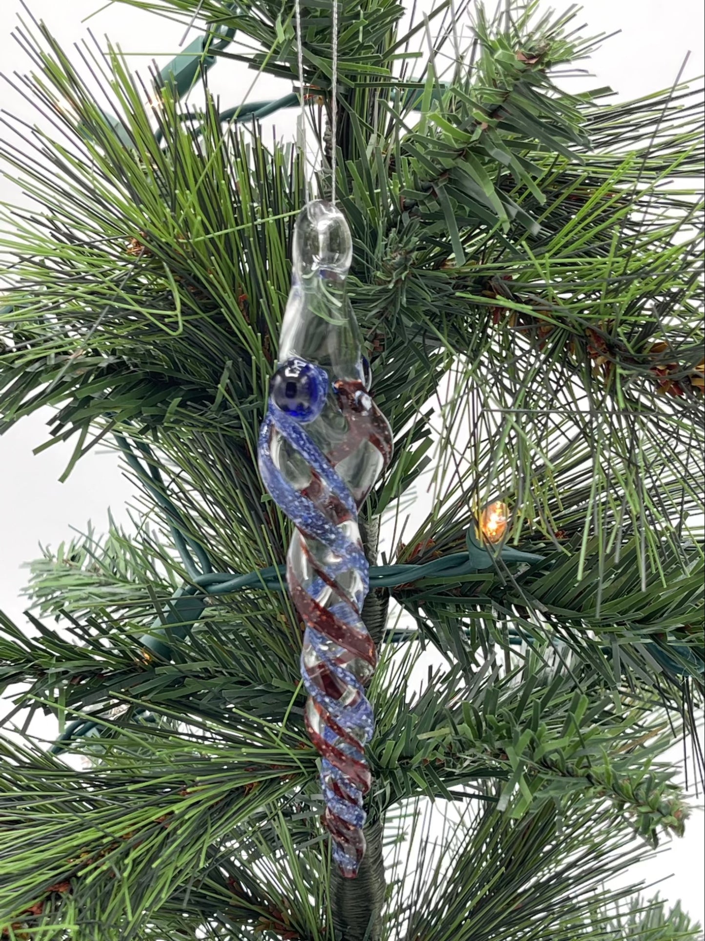 Blizzard Blue and Red Glass Icicle - JeffBeckerGlass.com