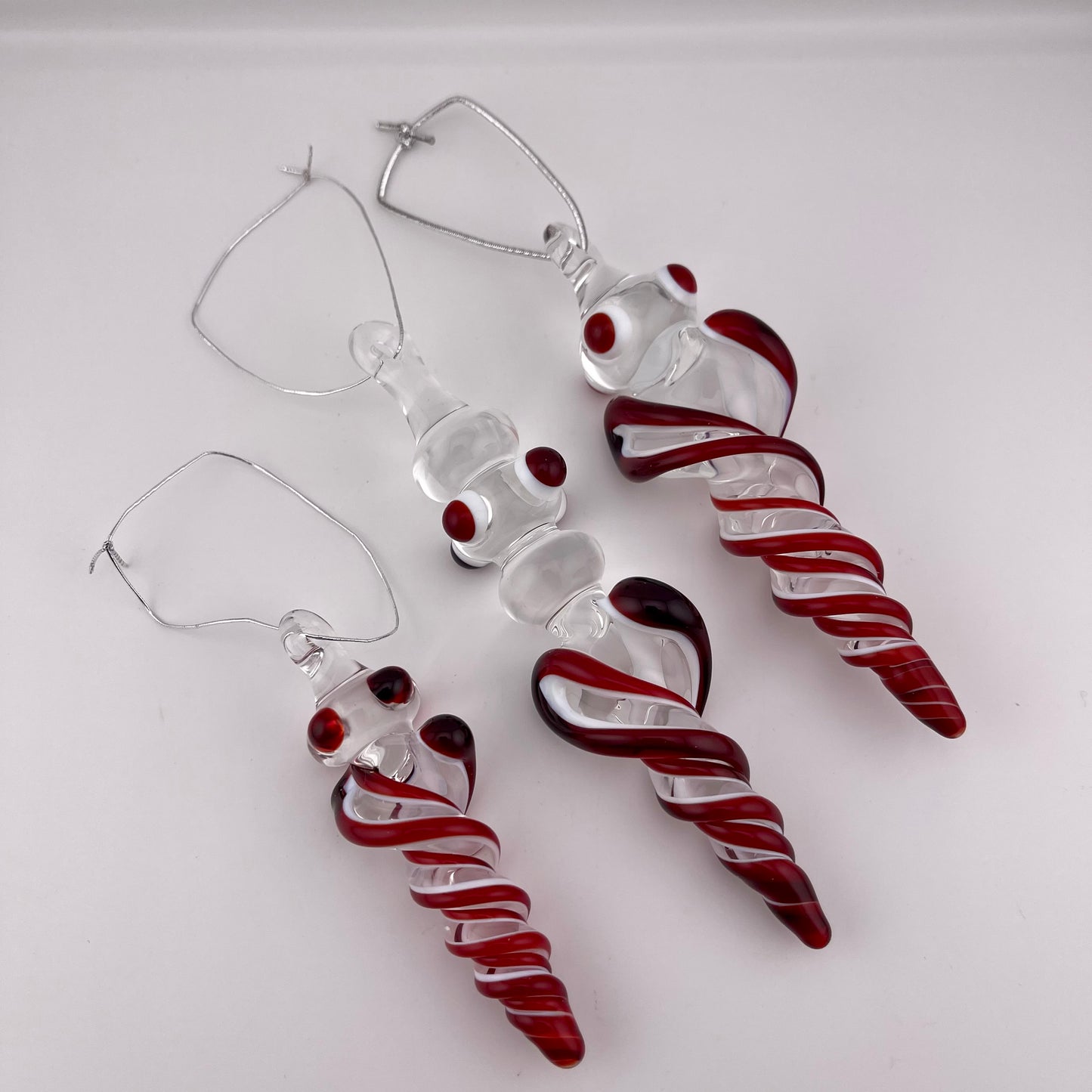 3 Pack Elvis Red over Lotus White Glass Icicle Ornament  "Holiday Special"
