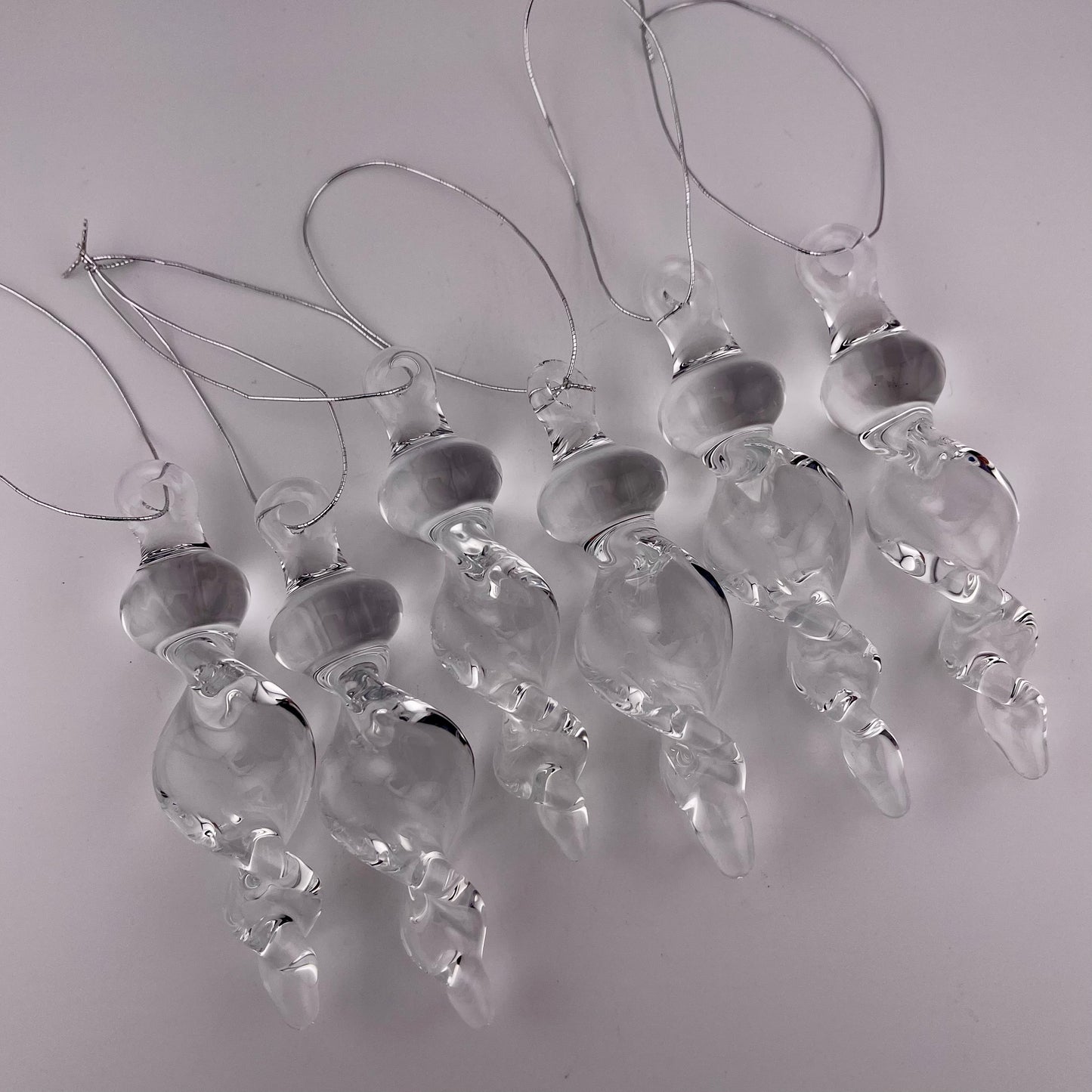 6 Pack of Small Clear Glass Icicle Ornaments