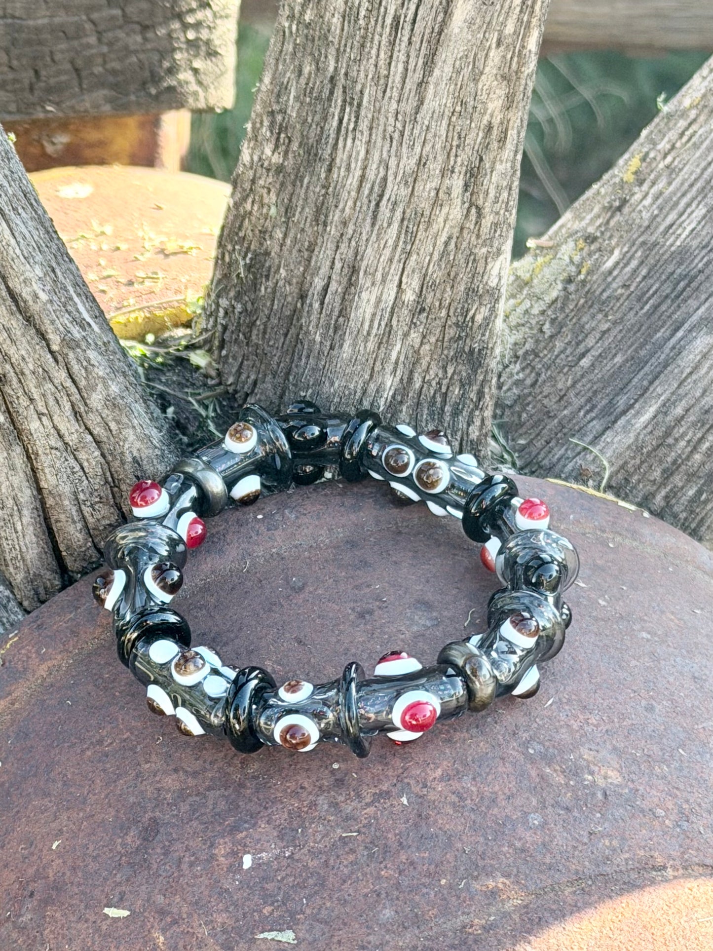 7inch Black & Grey Glass Stretchy Bracelet – Handmade Borosilicate Jewelry