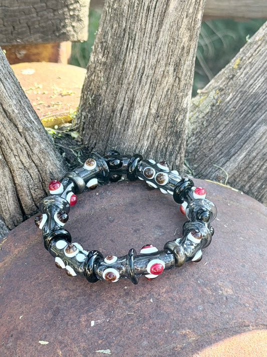 7inch Black & Grey Glass Stretchy Bracelet – Handmade Borosilicate Jewelry