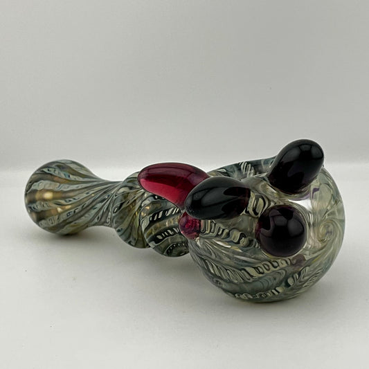 Wrap n Raked Black and Caramel Silver Fumed Spoon Pipe with light blue marbles