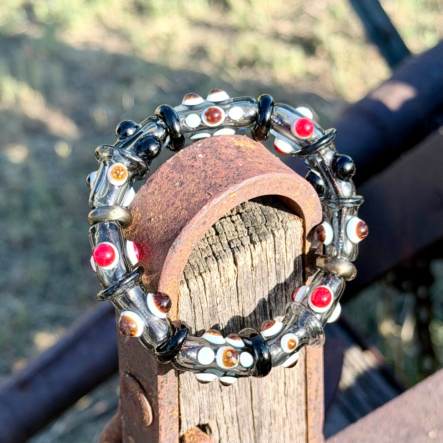 7inch Black & Grey Glass Stretchy Bracelet – Handmade Borosilicate Jewelry