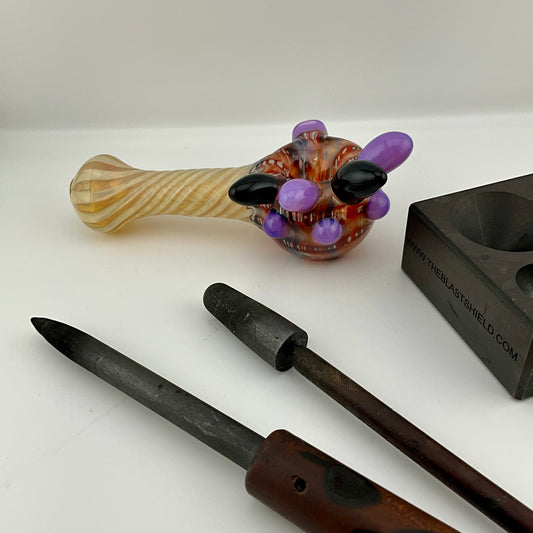 Wrap n Rake Twist Red and Silver Fumed Spoon Pipe with pink slime marbles