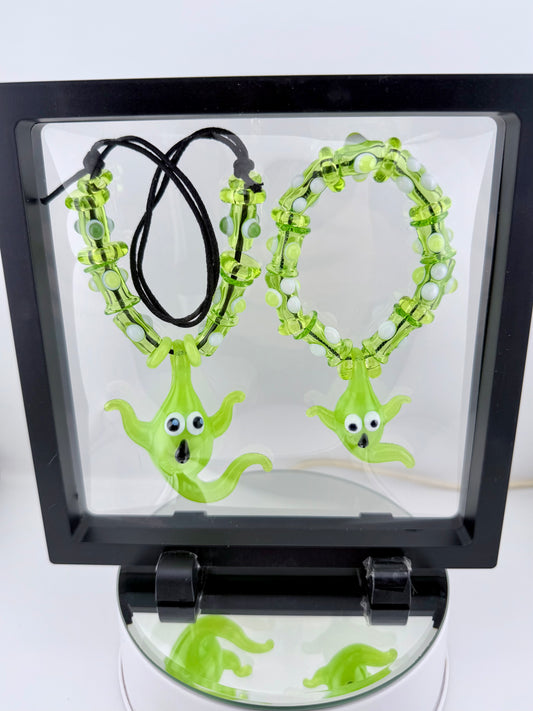Green Slime Ghost Stretchy Bracelet & Necklace Combo