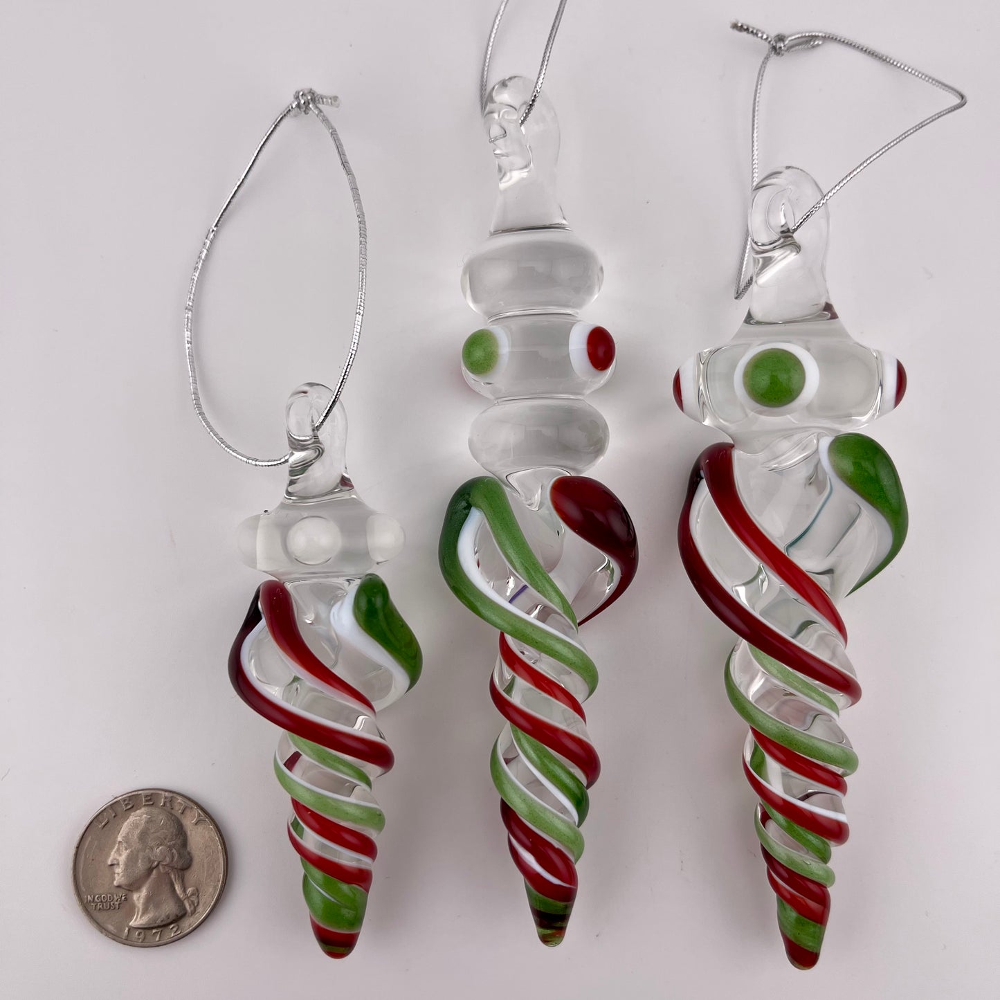 3 Pack Elvis Red and Sparkly Green over Lotus White Glass Icicle Ornament  "Holiday Special"