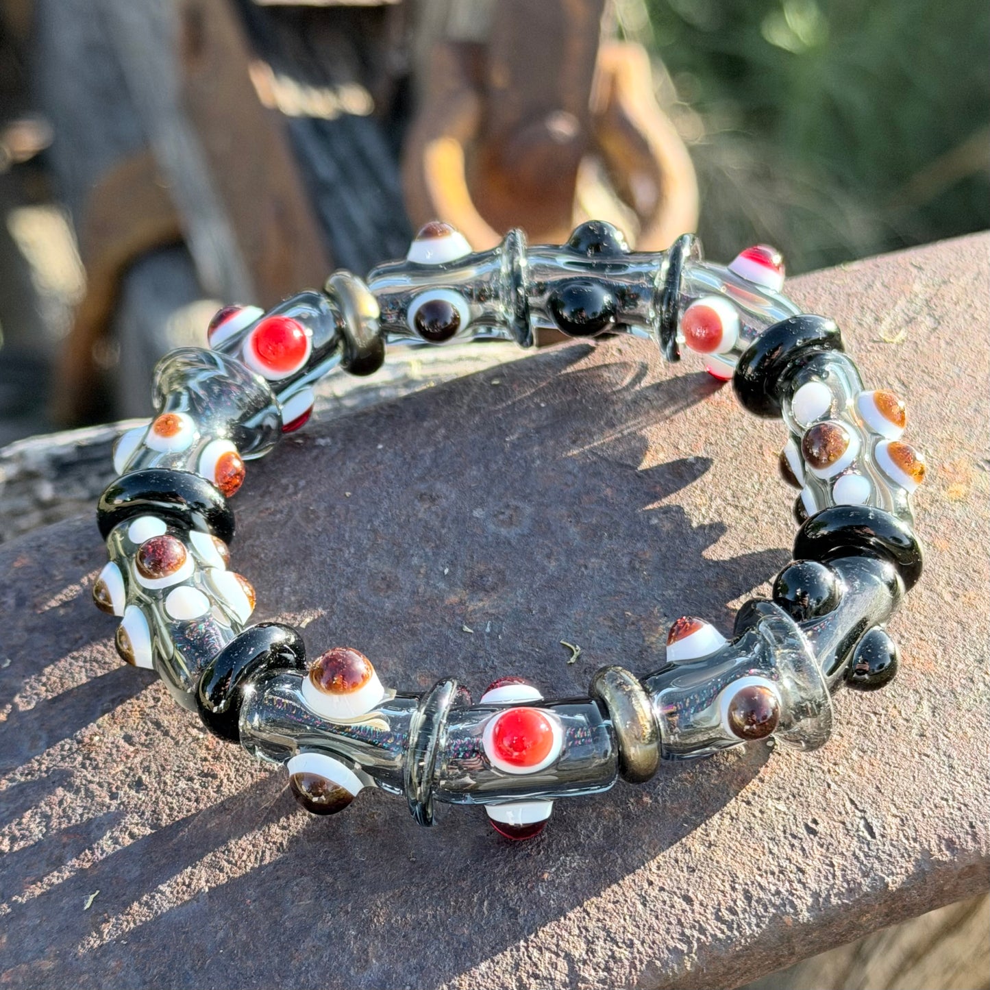 7inch Black & Grey Glass Stretchy Bracelet – Handmade Borosilicate Jewelry