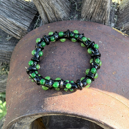 Black UV Reactive Green Dot Glass Bracelet – Glows Green Under Black Light