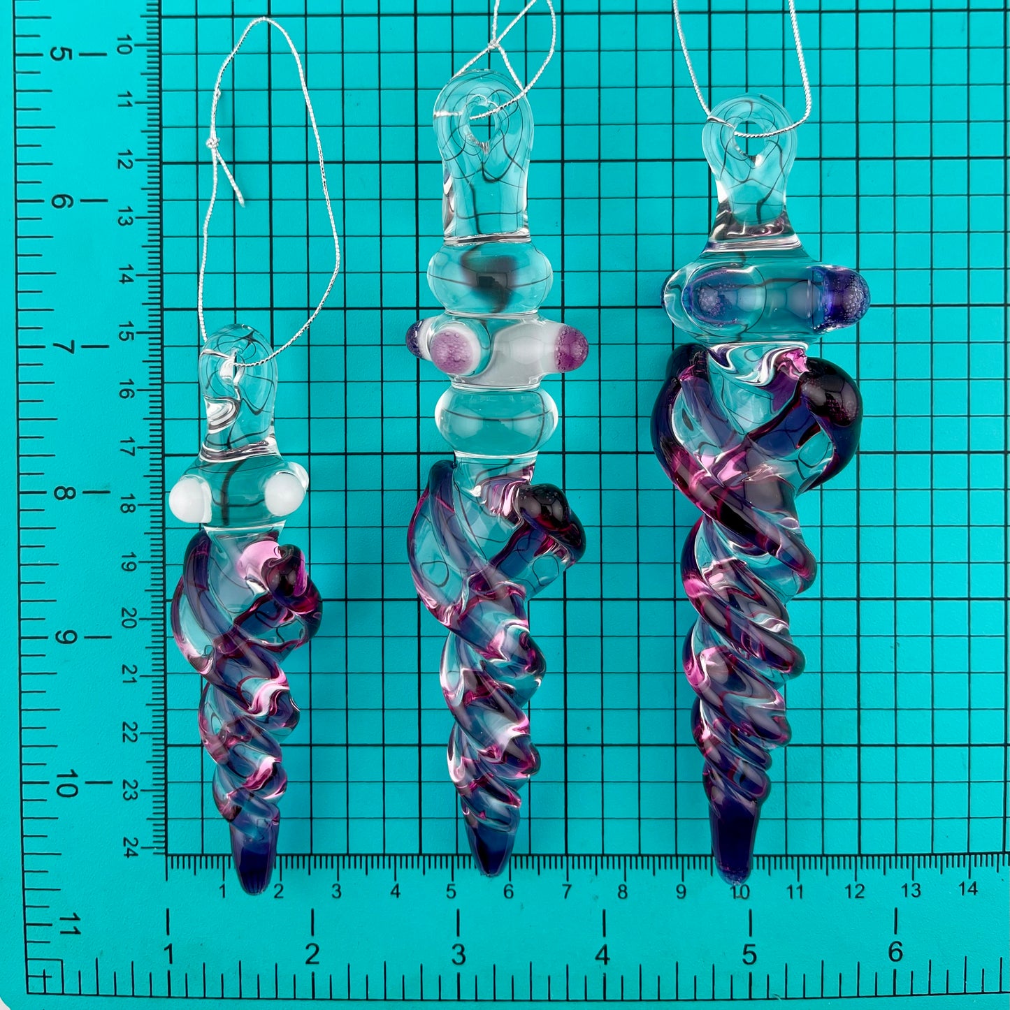 3 Pack Gold Amethyst Glass Icicle Ornament  "Holiday Special"