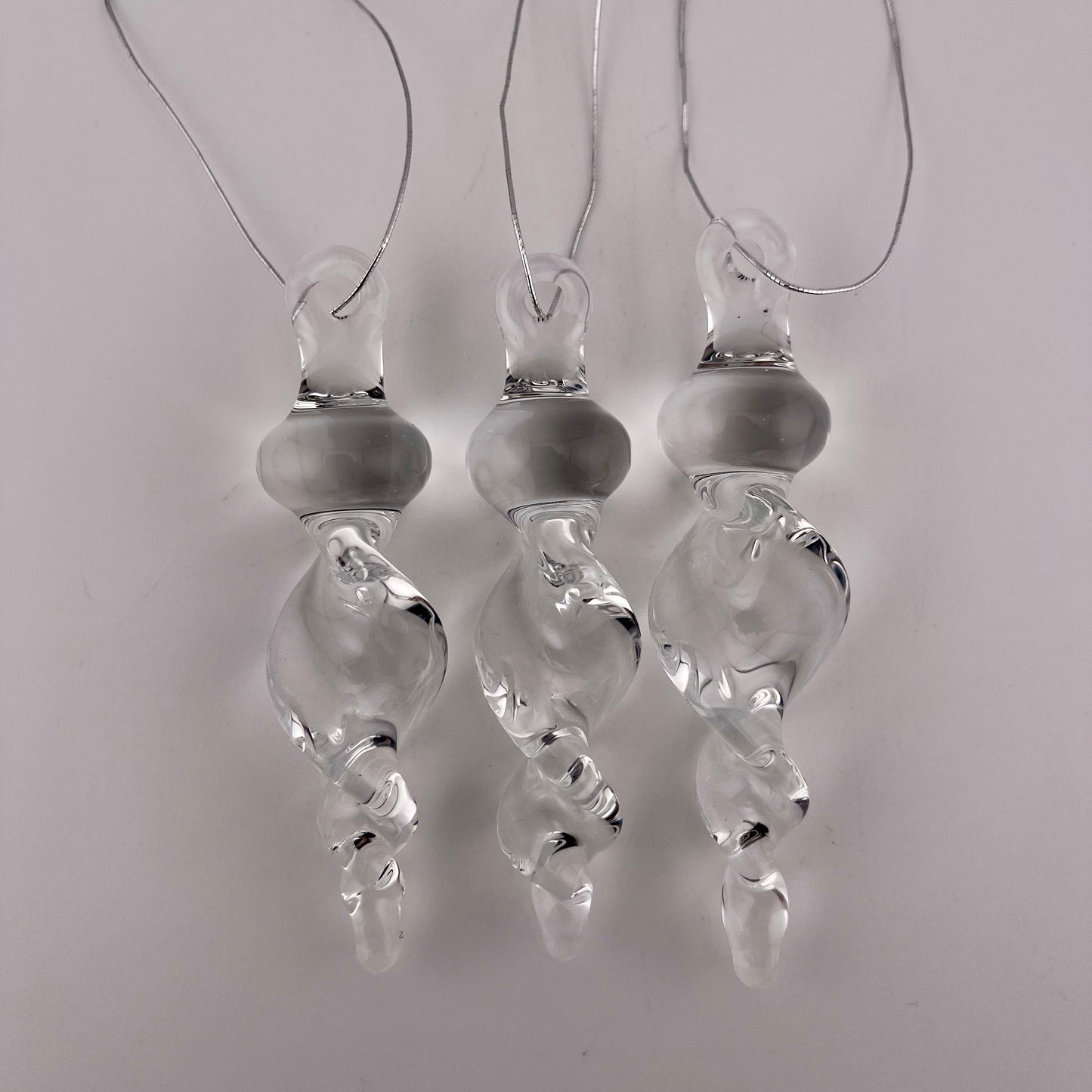 3 Pack of Small Clear Glass Icicle Ornaments