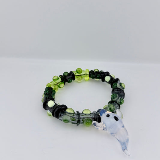 Stretchy Black Glass Bracelet with Ghost dots that Glow Bright Under Black Light - JeffBeckerGlass.com