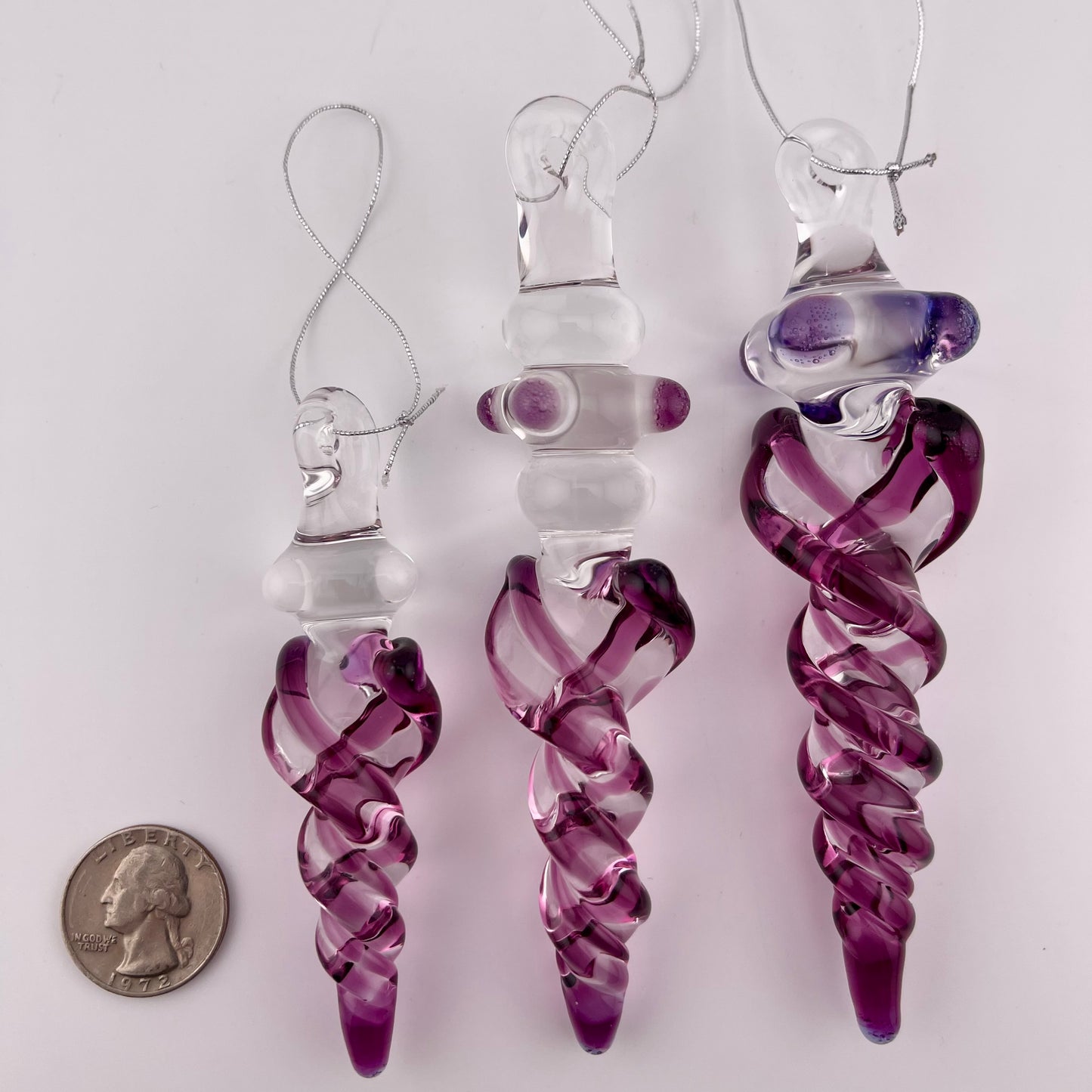 3 Pack Gold Amethyst Glass Icicle Ornament  "Holiday Special"