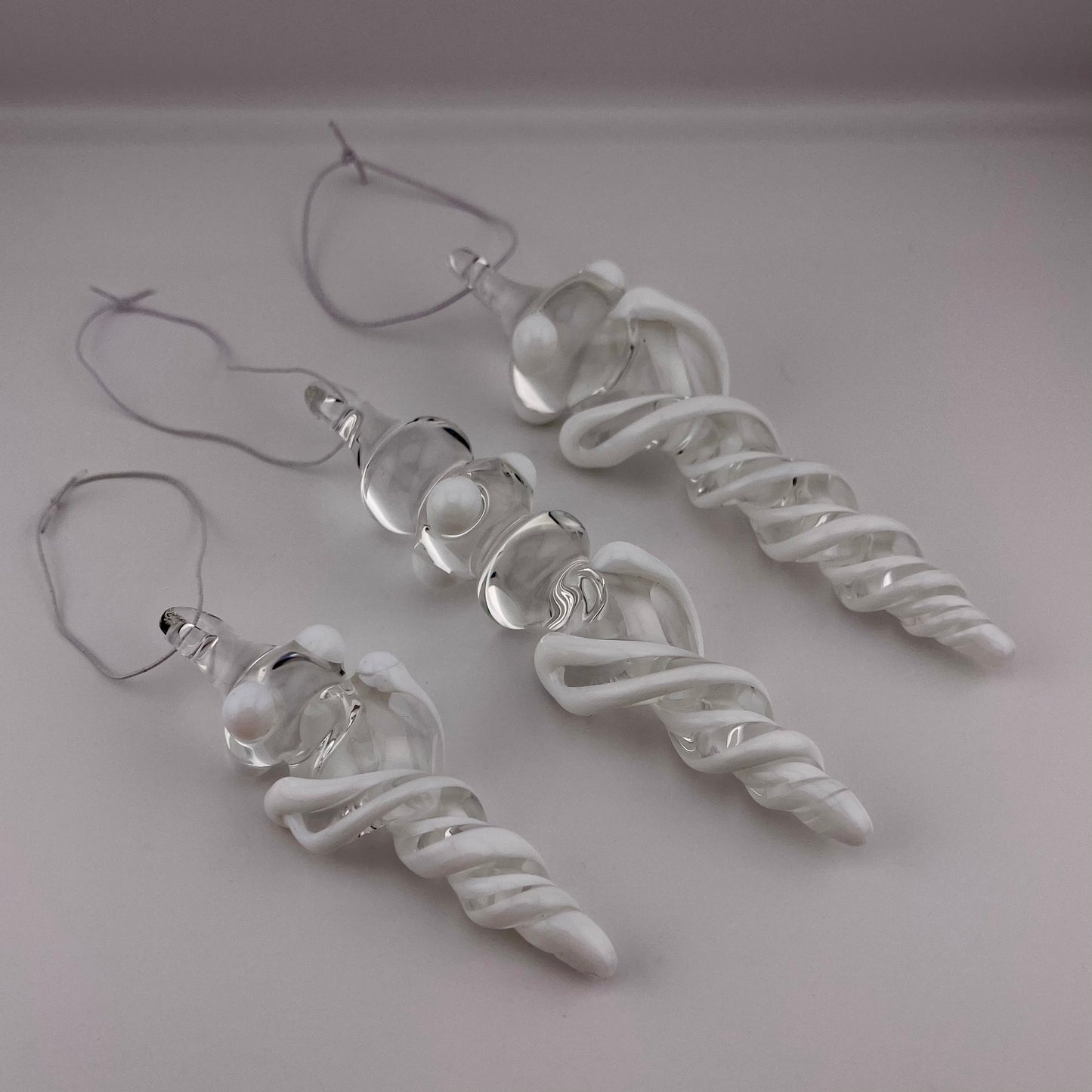 3 Pack White Glass Icicle Ornament  "Holiday Special"