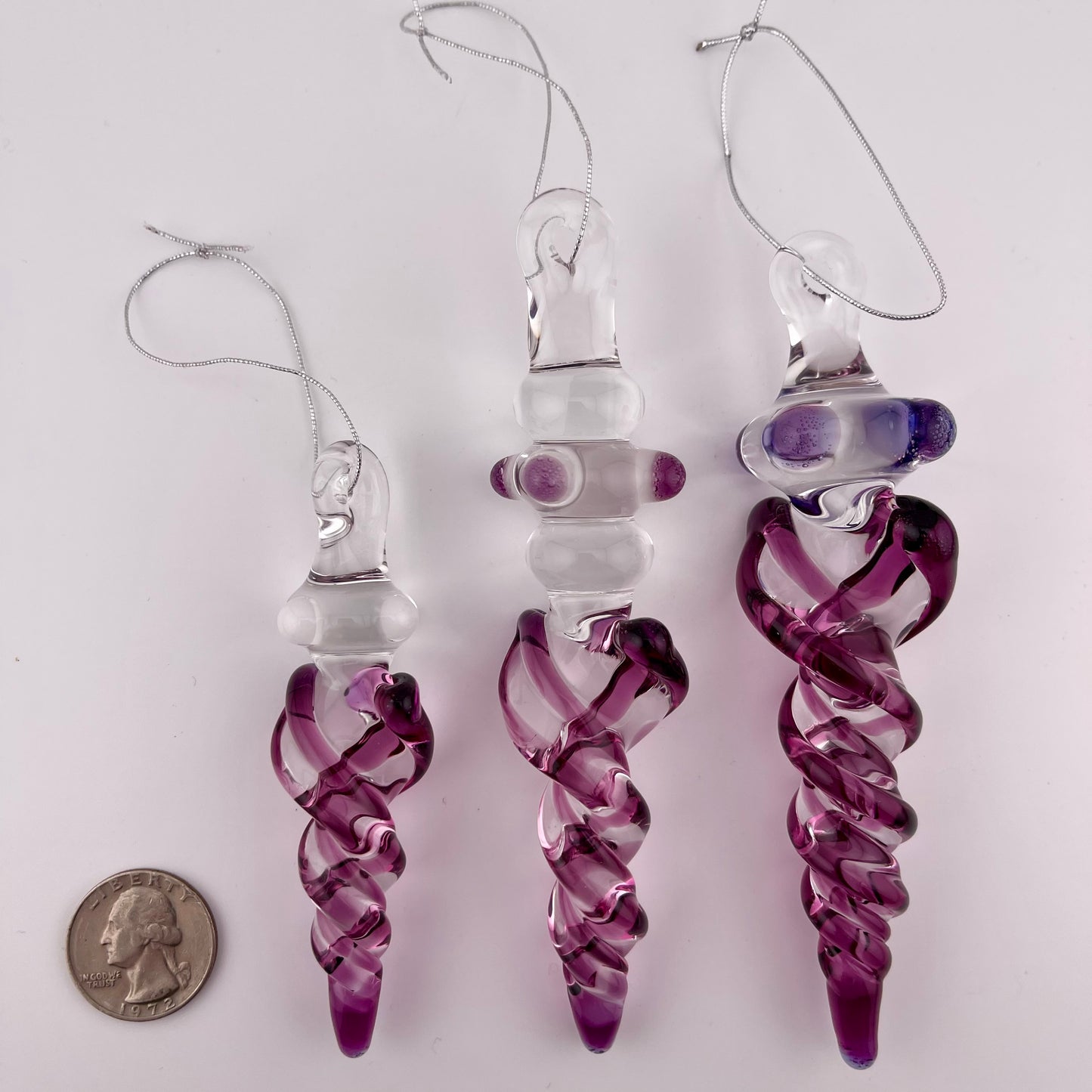 3 Pack Gold Amethyst Glass Icicle Ornament  "Holiday Special"