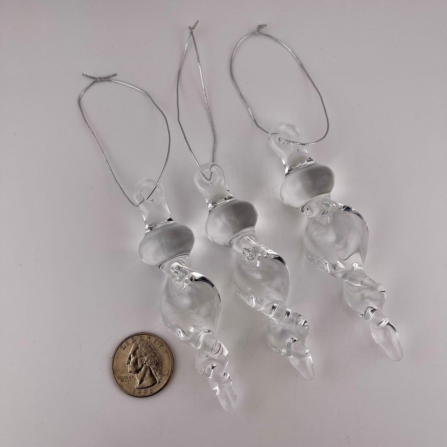 3 Pack of Small Clear Glass Icicle Ornaments