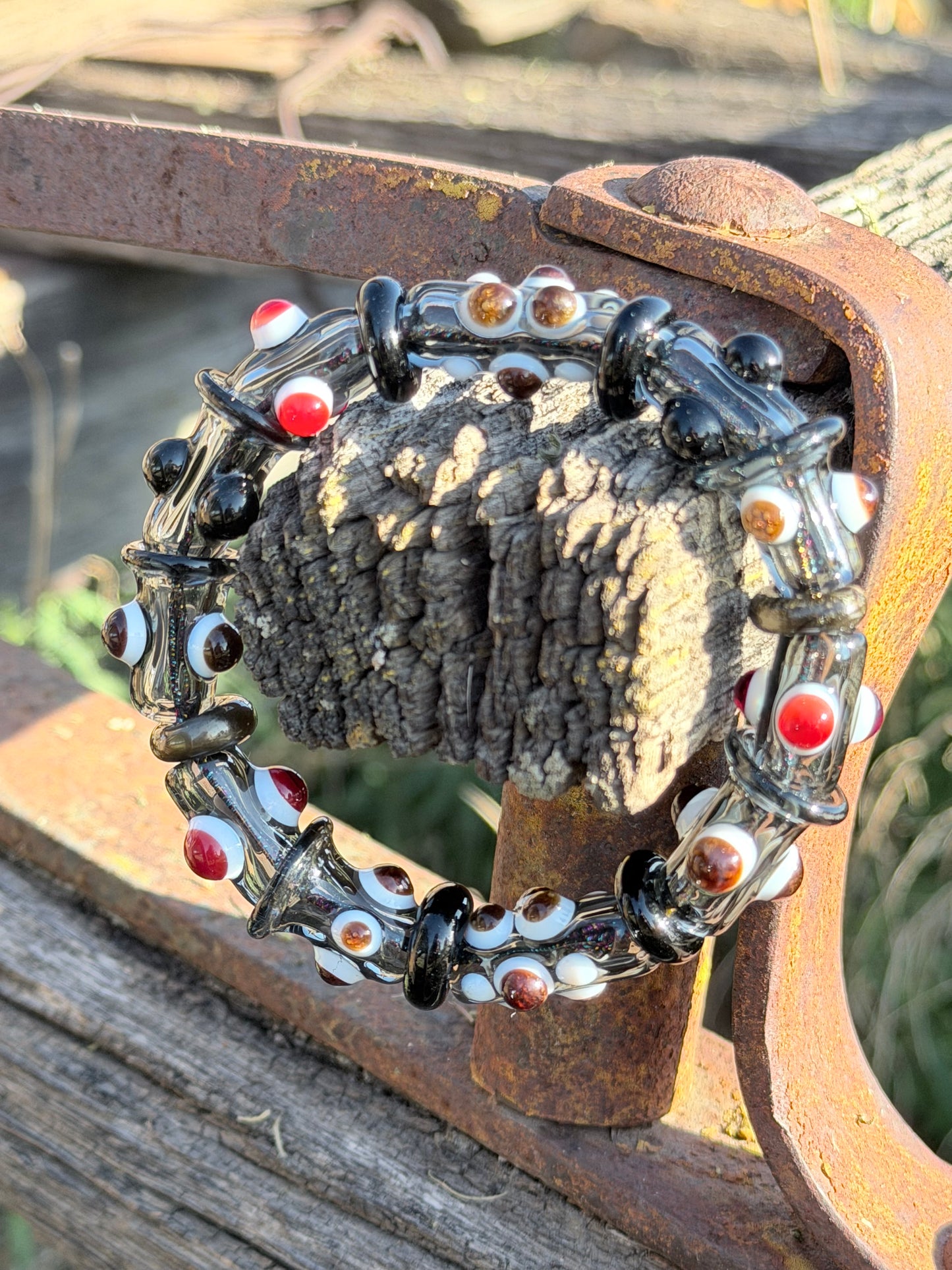 7inch Black & Grey Glass Stretchy Bracelet – Handmade Borosilicate Jewelry