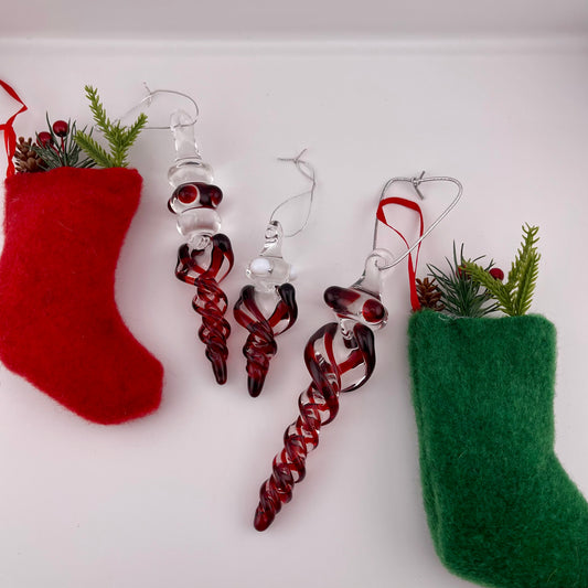 3 Pack Elvis Red Glass Icicle Ornament  "Holiday Special"
