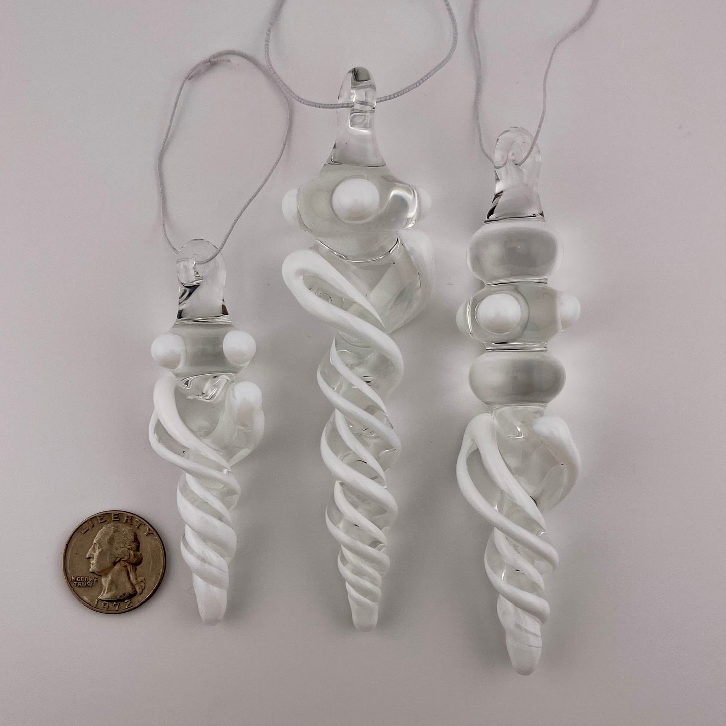 3 Pack White Glass Icicle Ornament  "Holiday Special"