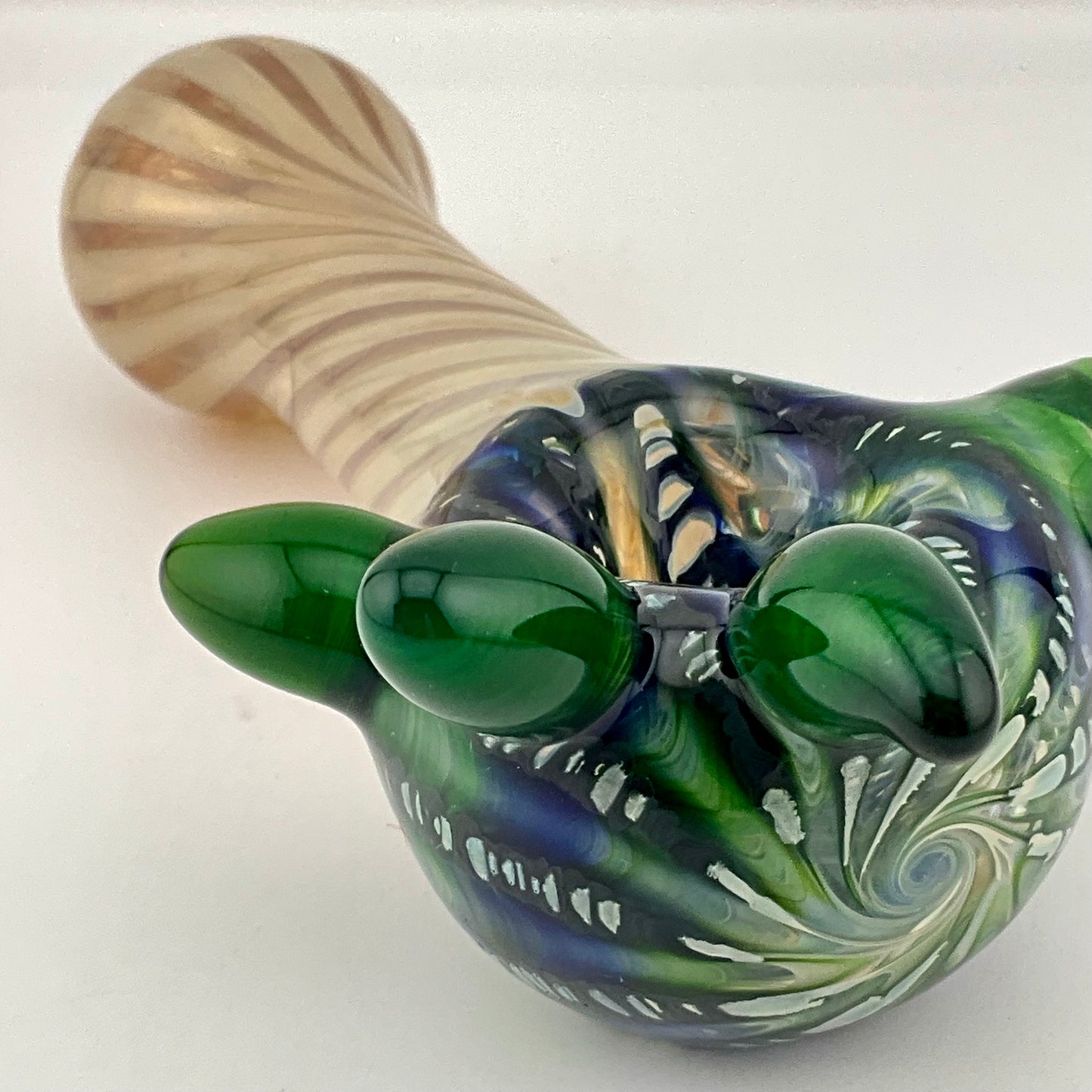Wrap n Rake Twist Green and Silver Fumed Spoon Pipe with light blue marbles