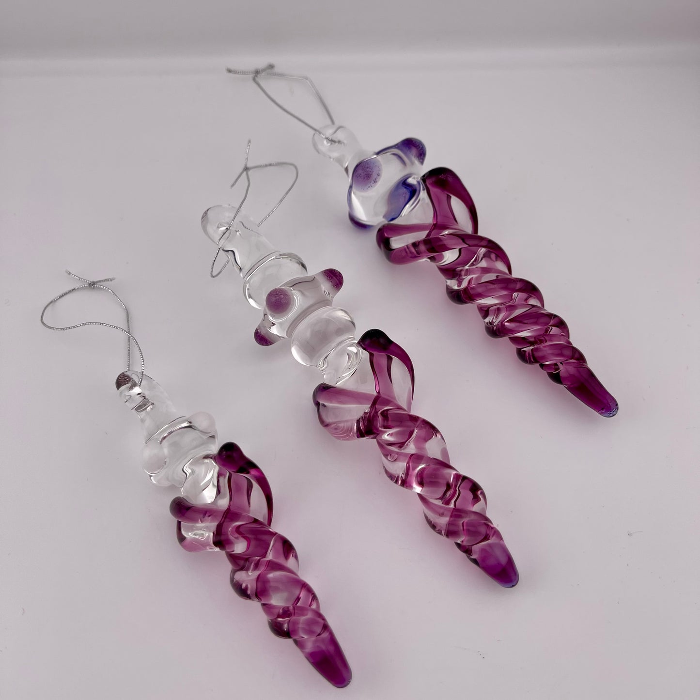 3 Pack Gold Amethyst Glass Icicle Ornament  "Holiday Special"