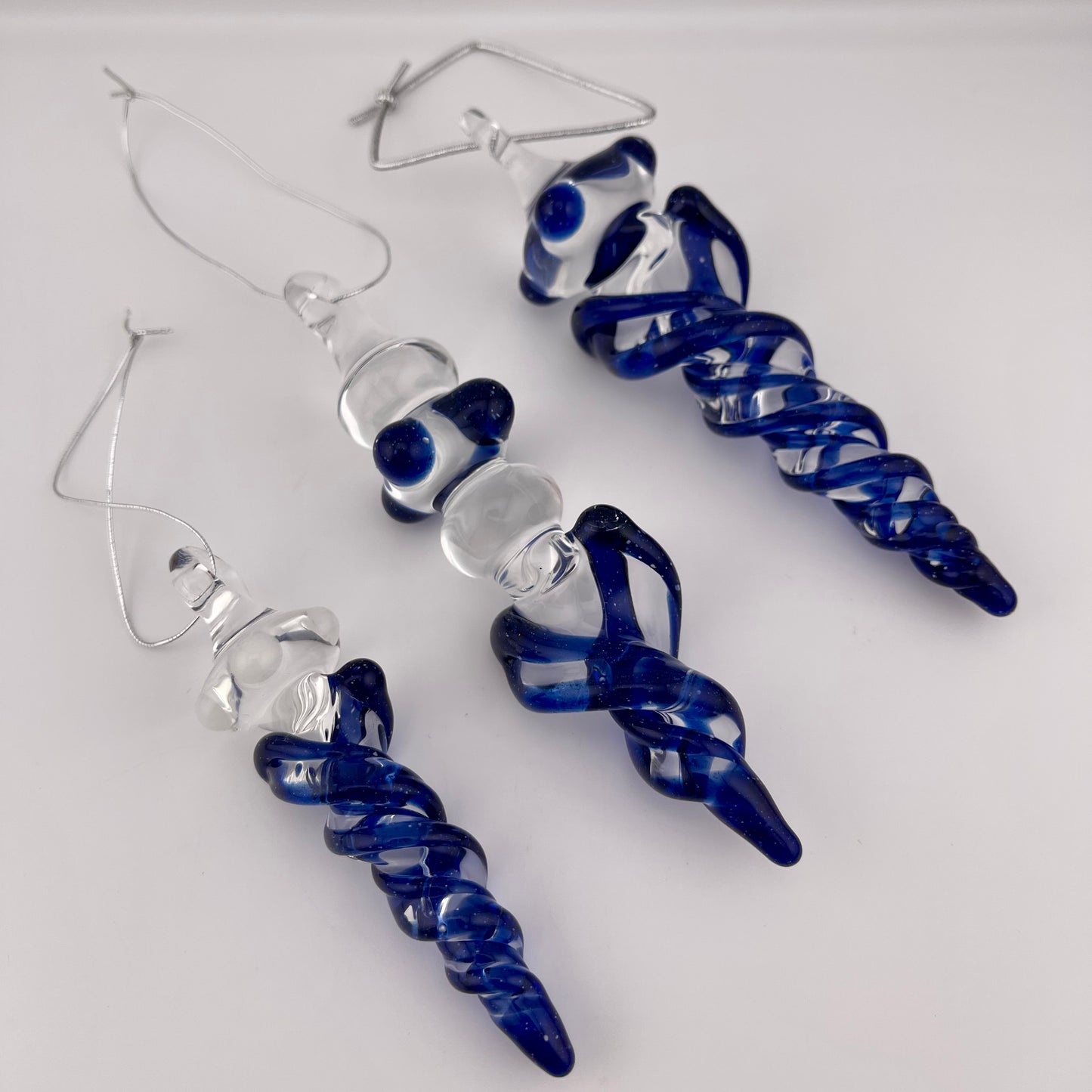 3 Pack Cobalt Blizzard Blue Glass Icicle Ornament  "Holiday Special"