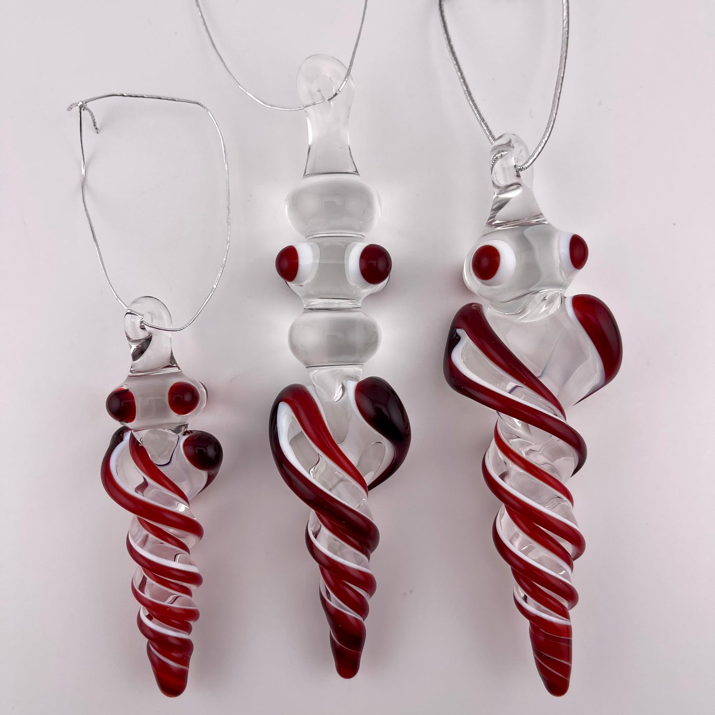 3 Pack Elvis Red over Lotus White Glass Icicle Ornament  "Holiday Special"