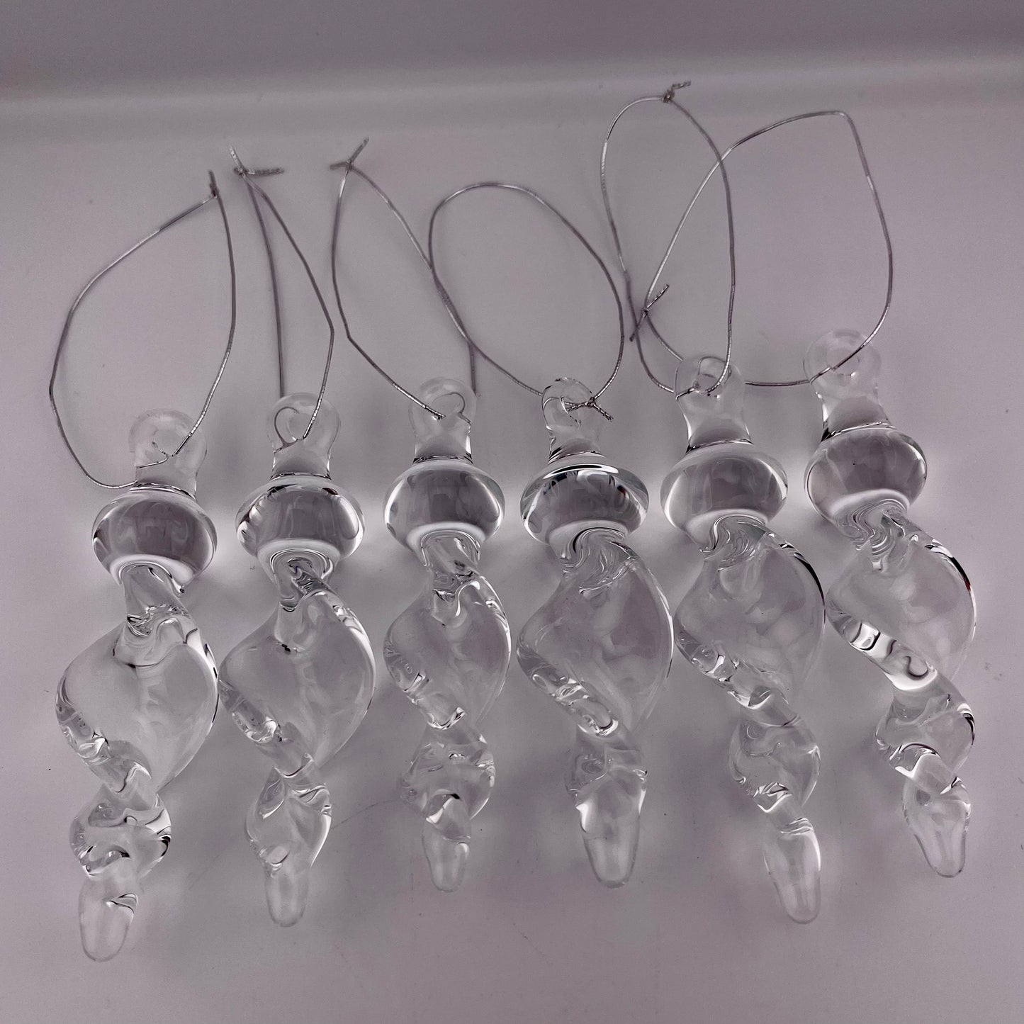 6 Pack of Small Clear Glass Icicle Ornaments