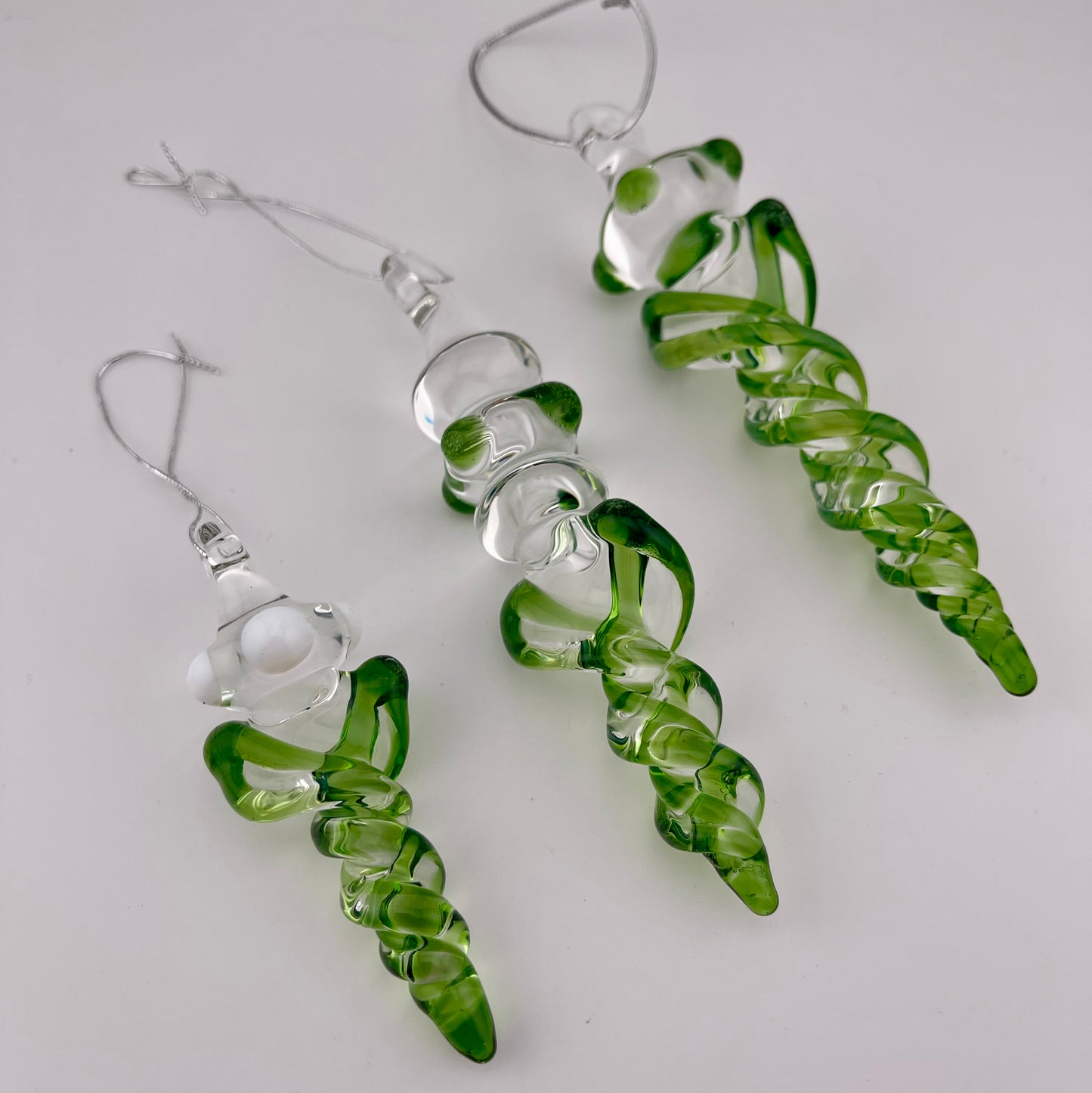 3 Pack Plantphibian Green Glass Icicle Ornament  "Holiday Special"
