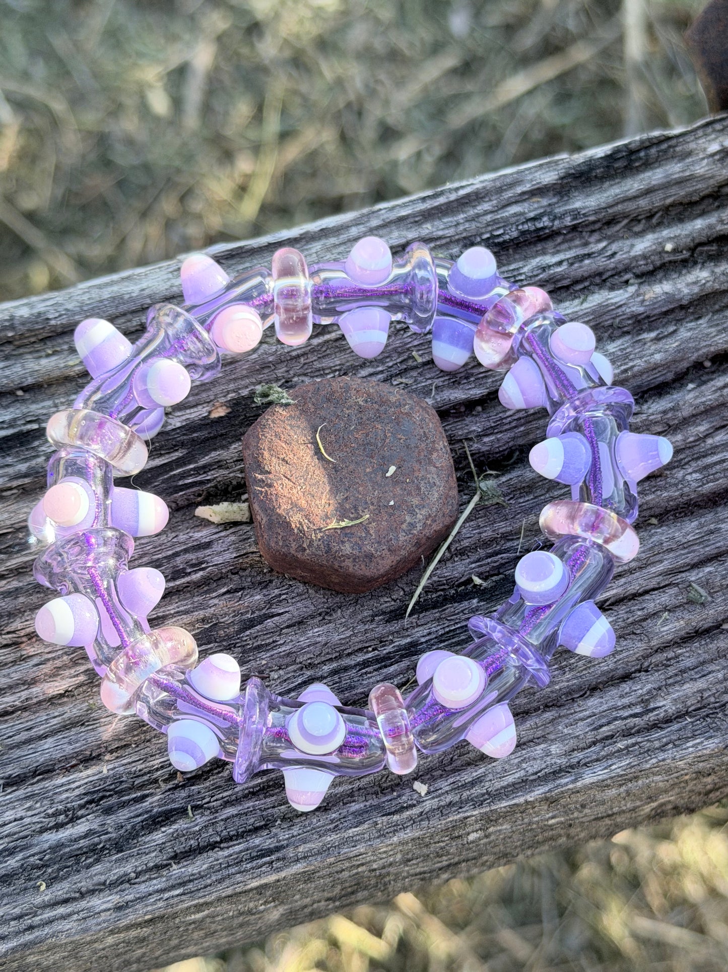 7inch Purple and Pink UV Reactive Glass Bracelet – Glows Pink Under Black Light