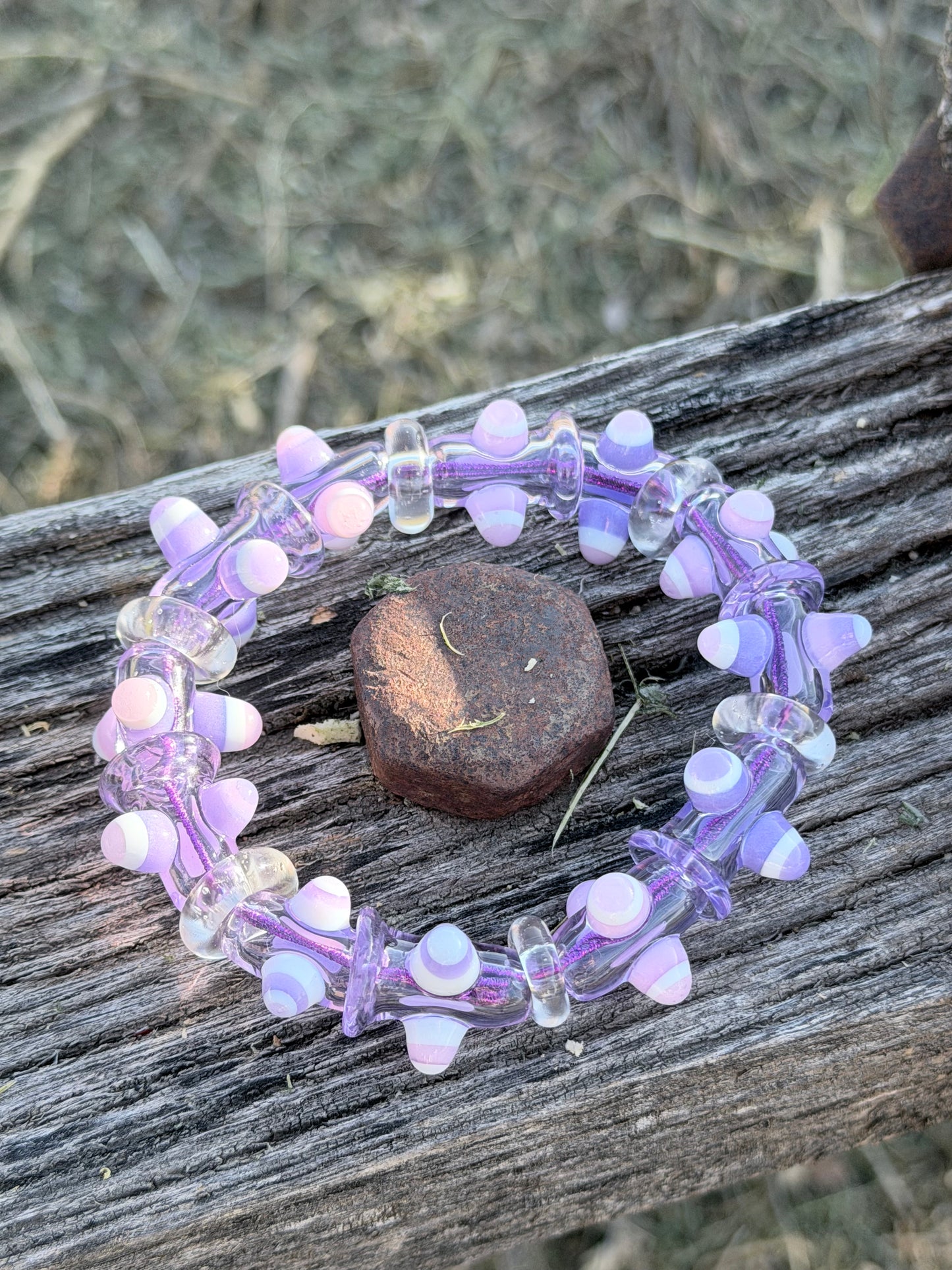 7inch Purple and Pink UV Reactive Glass Bracelet – Glows Pink Under Black Light