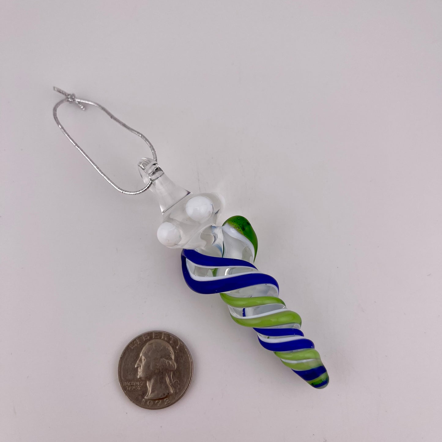 Mini Cobalt Blue and Plantphibian Green over White Glass Icicle Ornaments