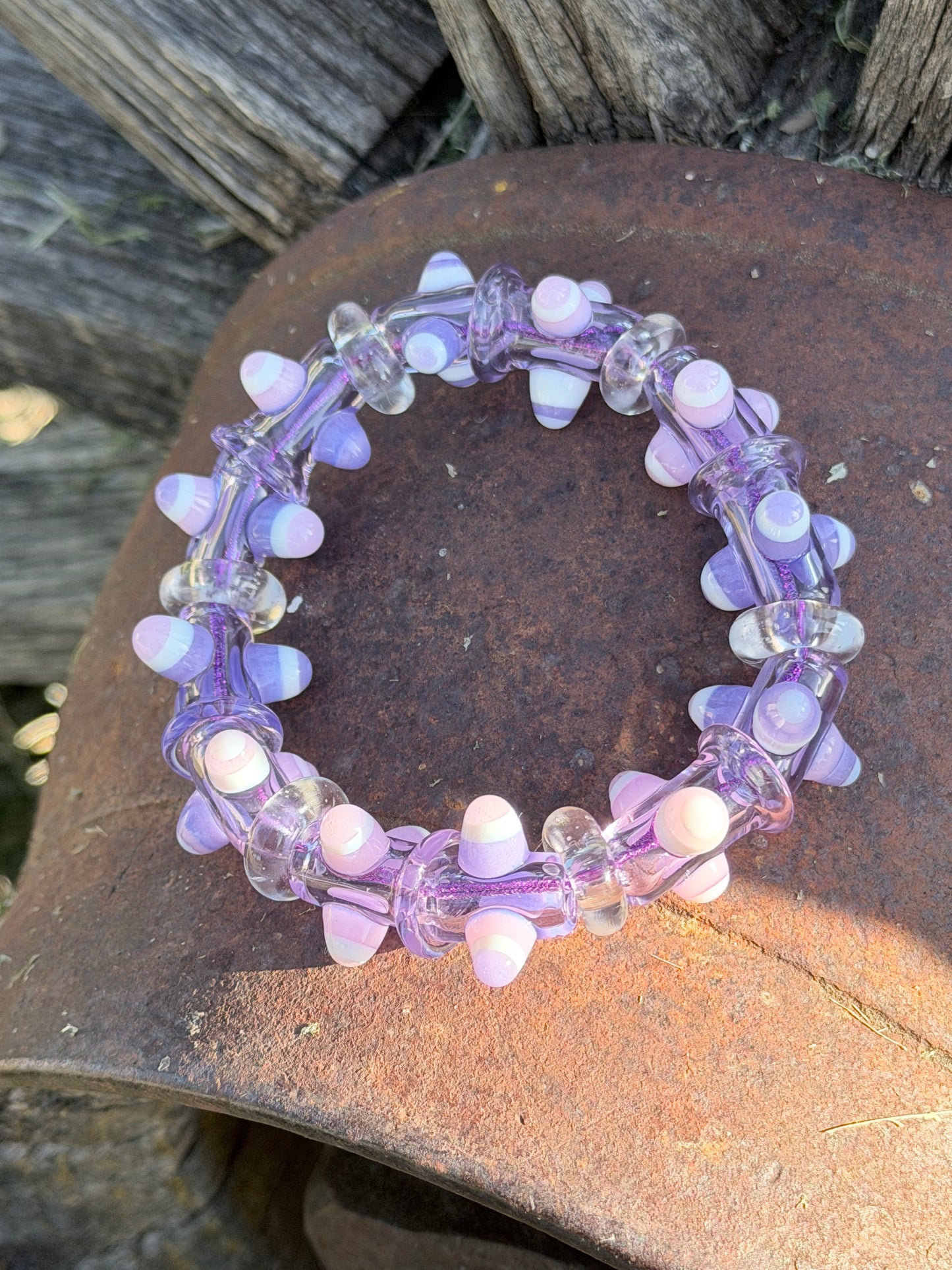 7inch Purple and Pink UV Reactive Glass Bracelet – Glows Pink Under Black Light