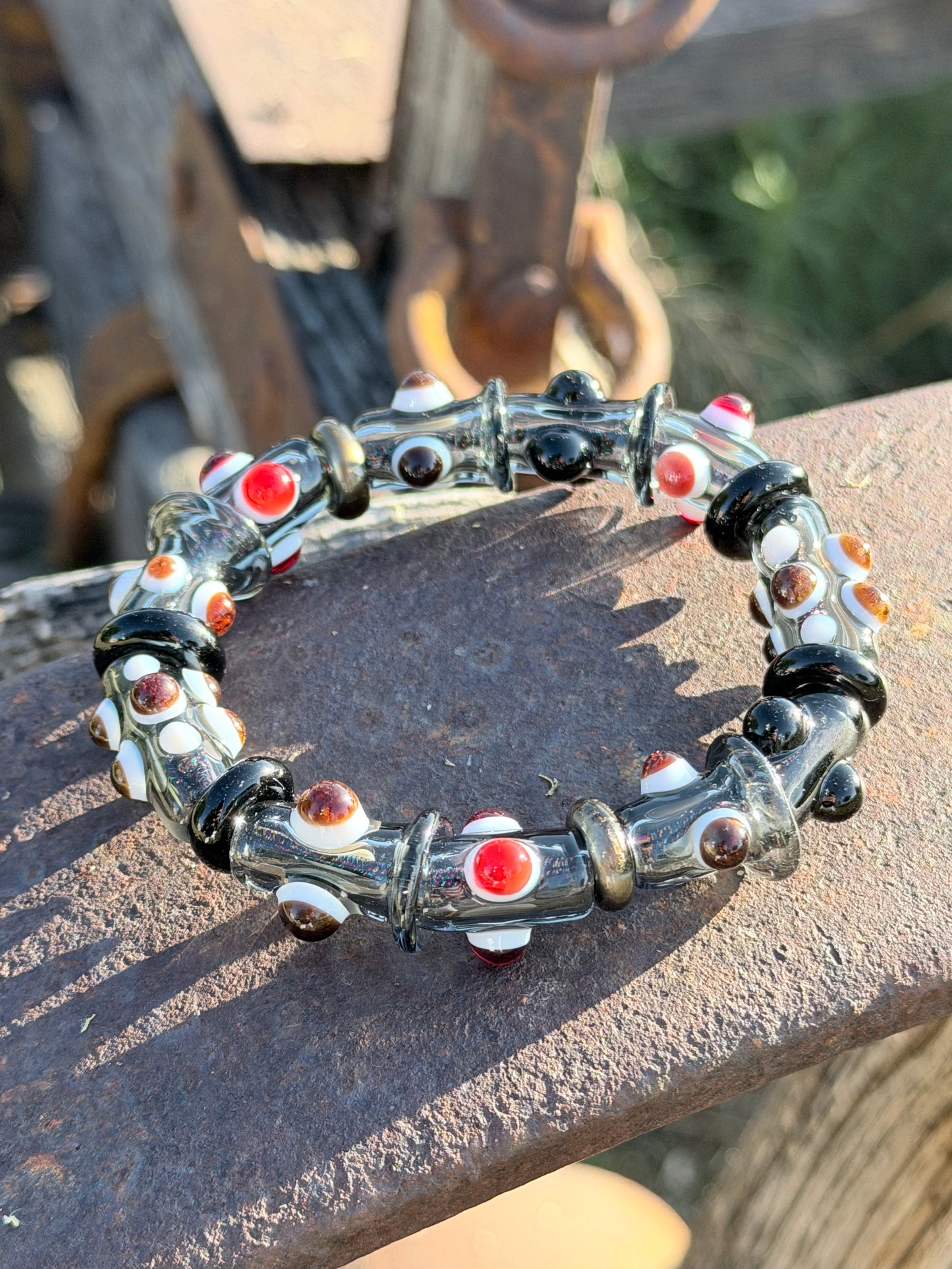 7inch Black & Grey Glass Stretchy Bracelet – Handmade Borosilicate Jewelry