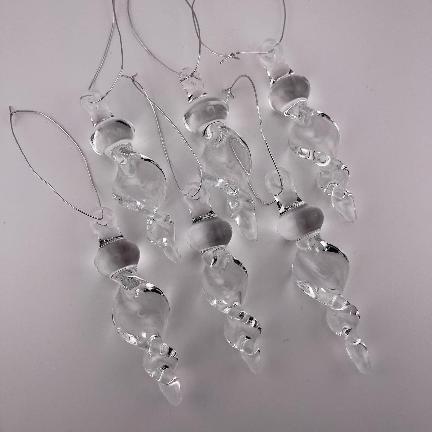 6 Pack of Small Clear Glass Icicle Ornaments