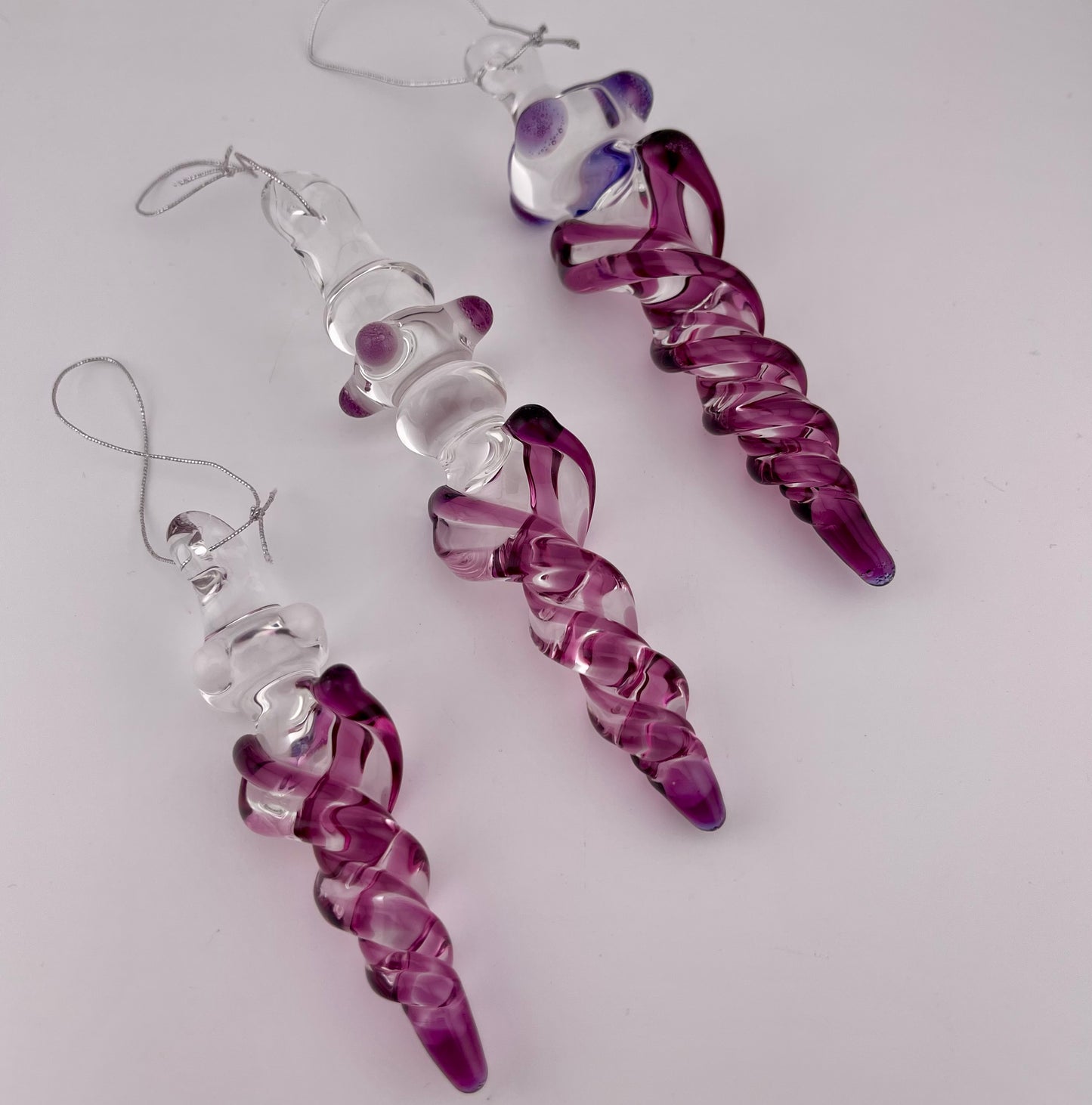 3 Pack Gold Amethyst Glass Icicle Ornament  "Holiday Special"