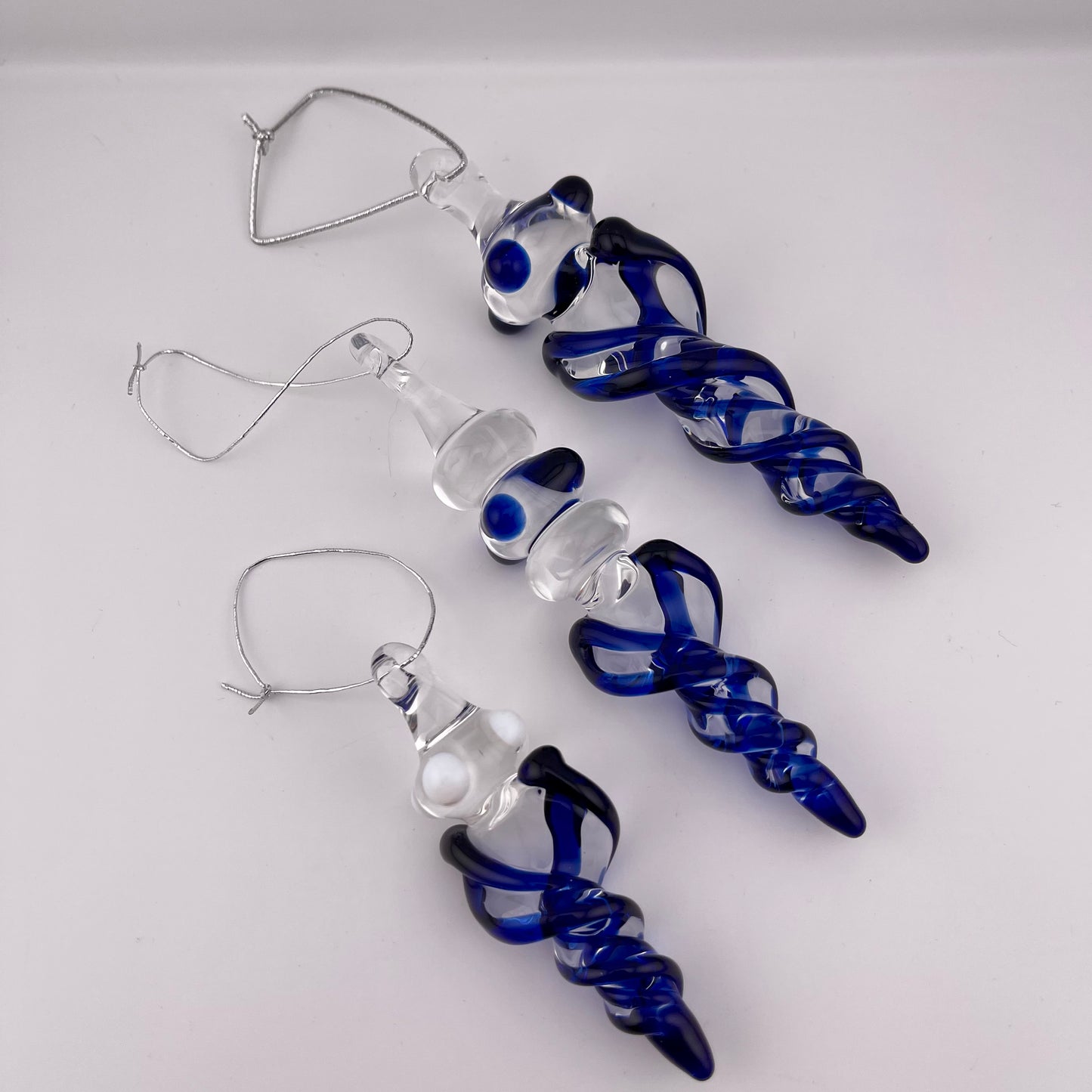 3 Pack Cobalt Blue Glass Icicle Ornament  "Holiday Special"